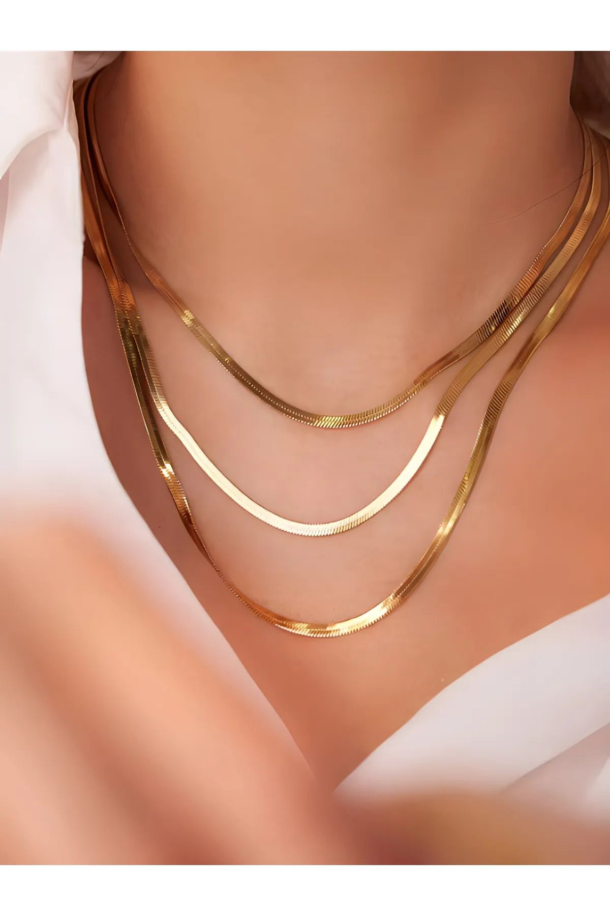 LAVİNYAMJEWELLERY Altın Kaplama Paslanmaz Çelik Yılan Zincir Katmanlı Kolye - Zarif ve Şık Kadın Kolye