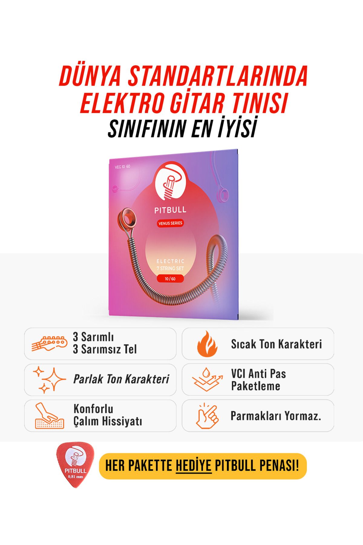 PİTBULL-Pitbull Strings Venüs Serial Electric Guitar 7 String Set Strings VEG 10-60 Nickel Alloy 1