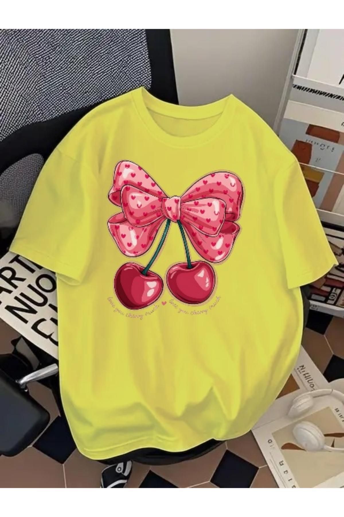 EQİ Cherry Baskılı Oversize T-Shirt