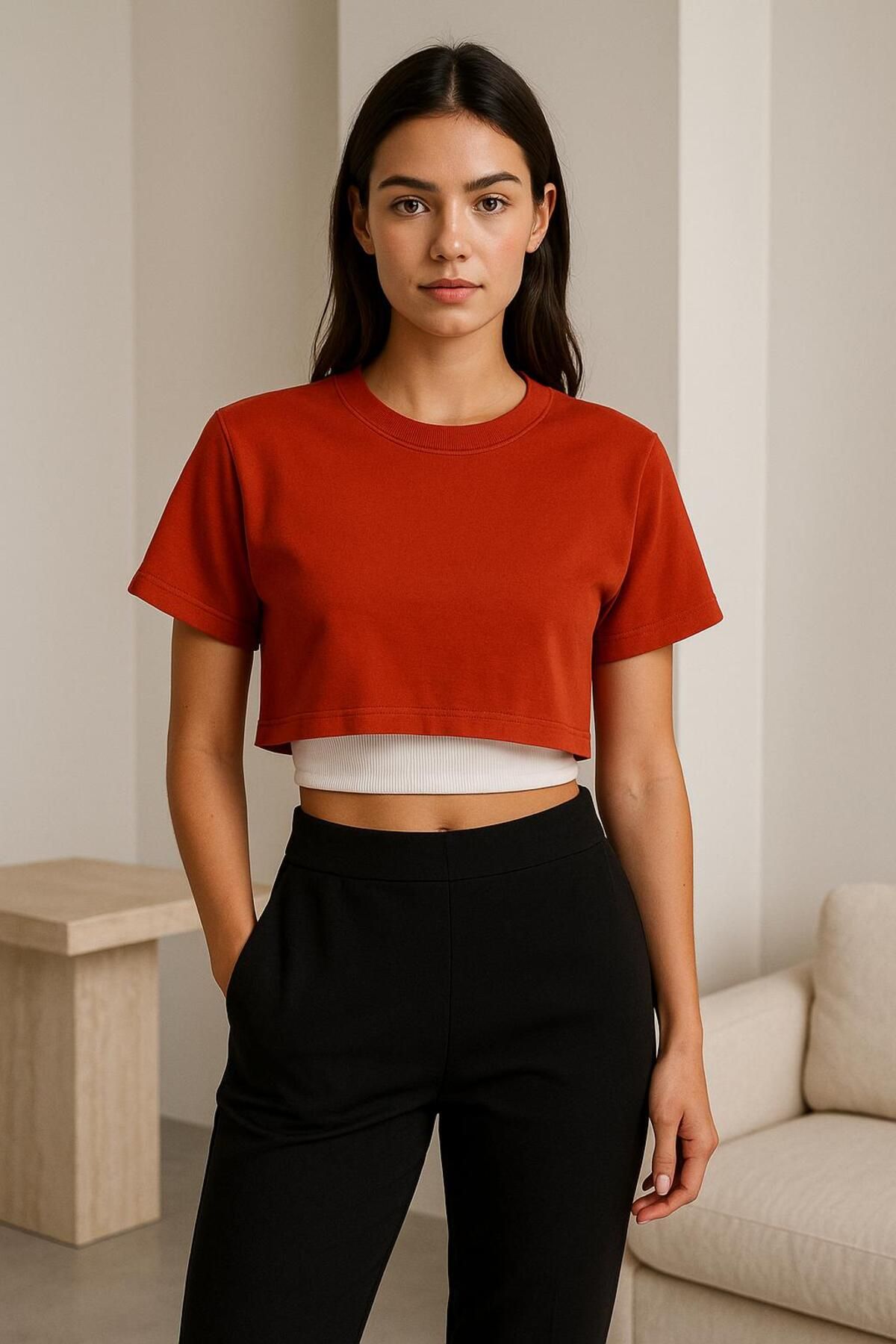 VENTİUP Spice Tone Basic Crop Tişört