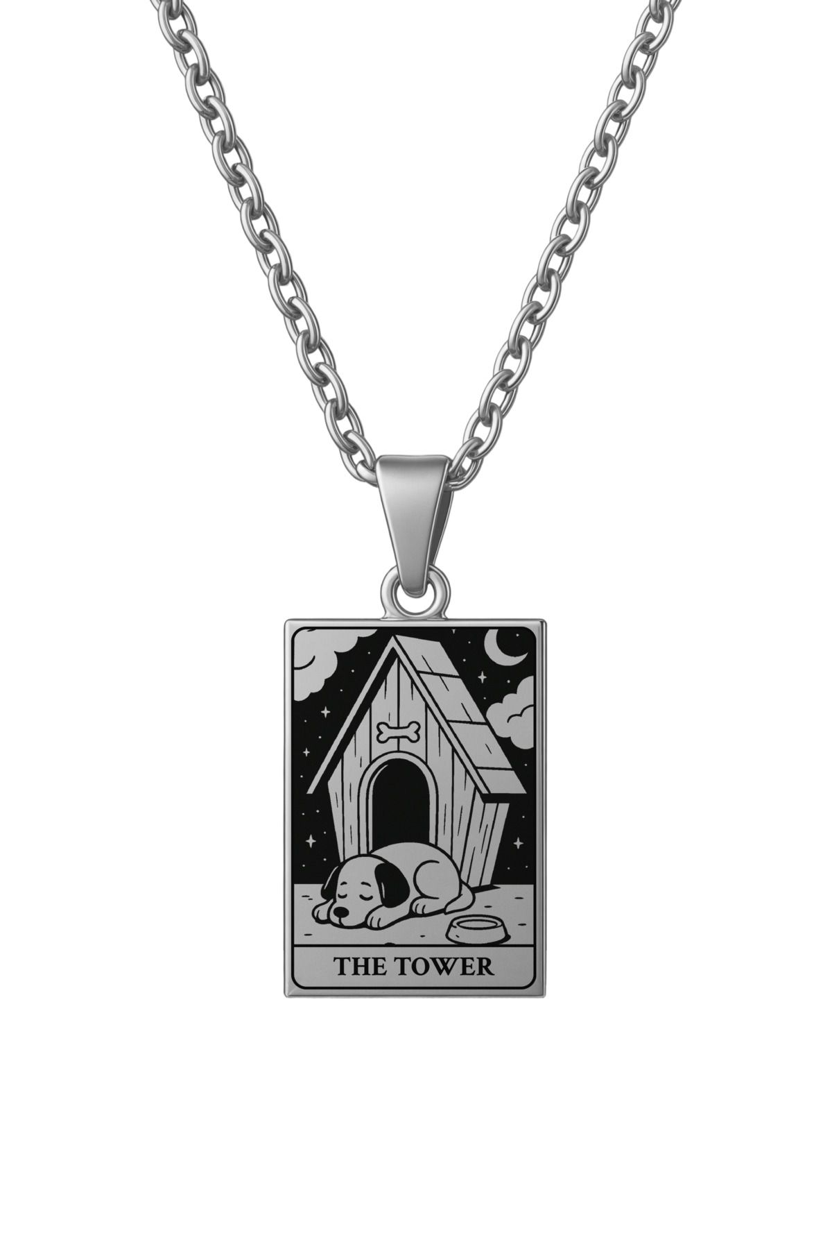 ArtinArt The Tower - Kule Köpek Tarot Kart | 316L Çelik Kolye
