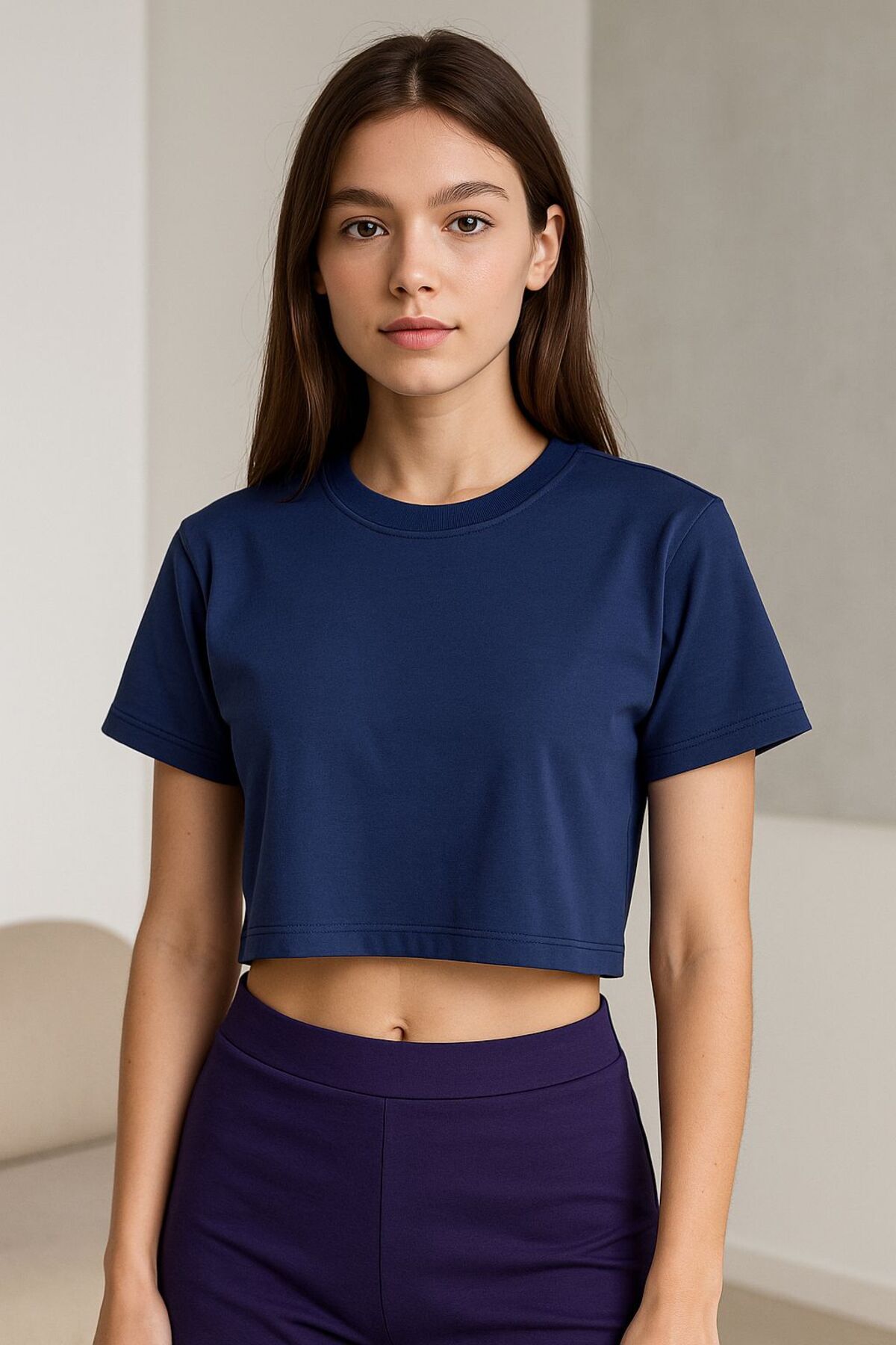 VENTİUP Navy Cool Basic Crop Tişört