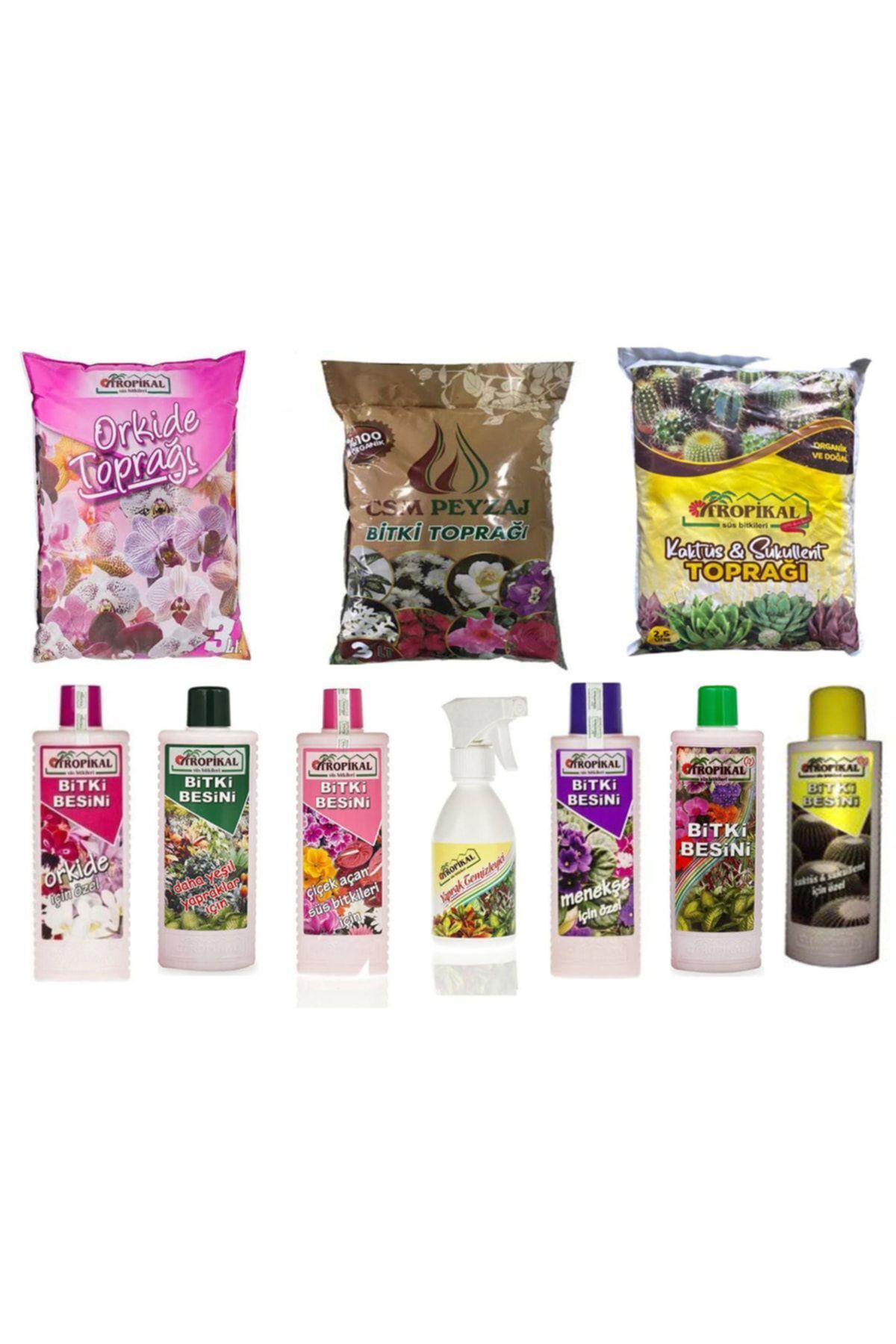 TROPİKAL Çiçek Bakım Seti Büyük Paket, Çiçek Vitaminleri, Çiçek Toprakları, Orkide Besini