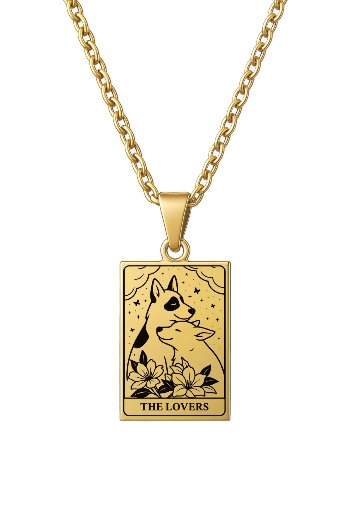 ArtinArt The Lovers- Aşıklar Köpek Tarot Kart | 316L Çelik Kolye