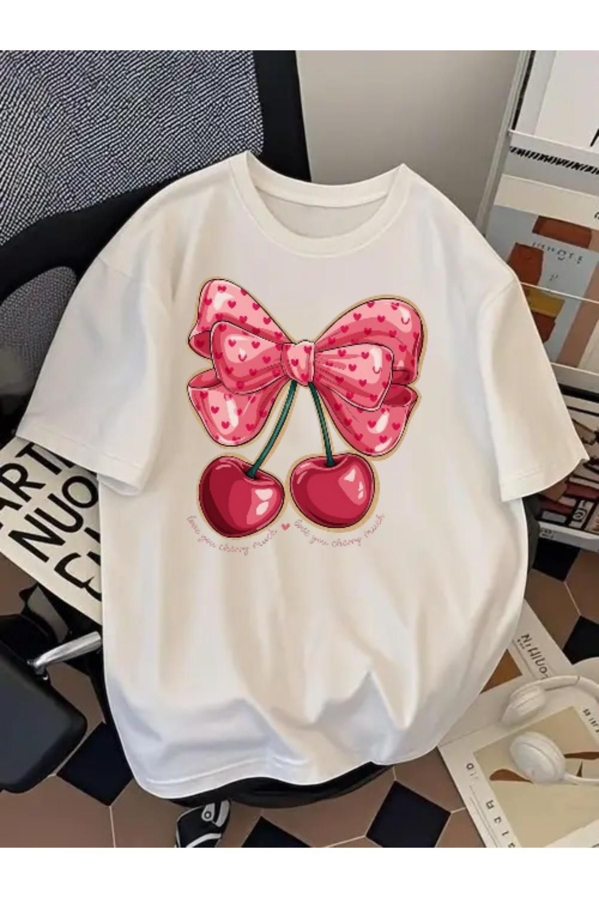 EQİ Cherry Baskılı Oversize T-Shirt