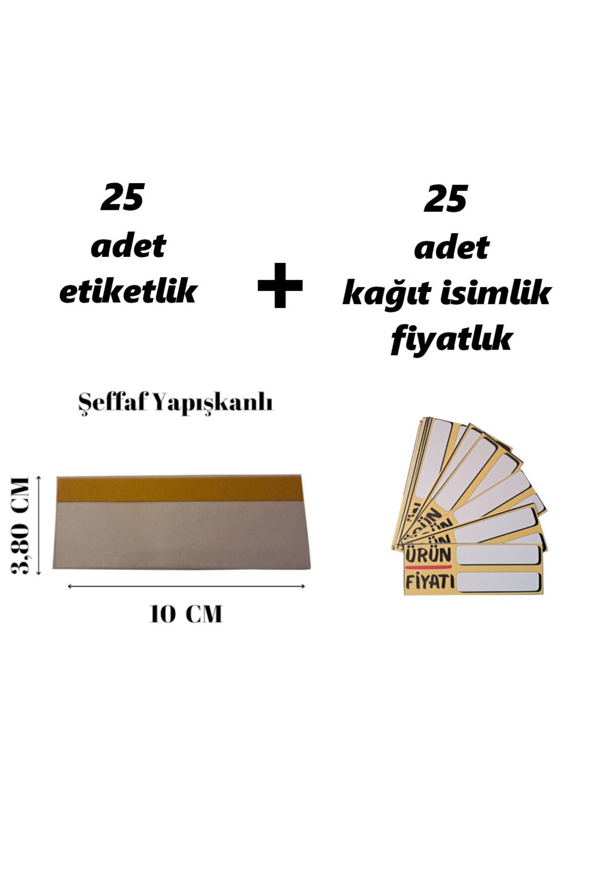 Mny Design 25 Adet Pvc Şeffaf Etiket, Raf Önü Plastik Etiketlik Şeffaf Çifttaraflı Bantlı 3,80X10 cm