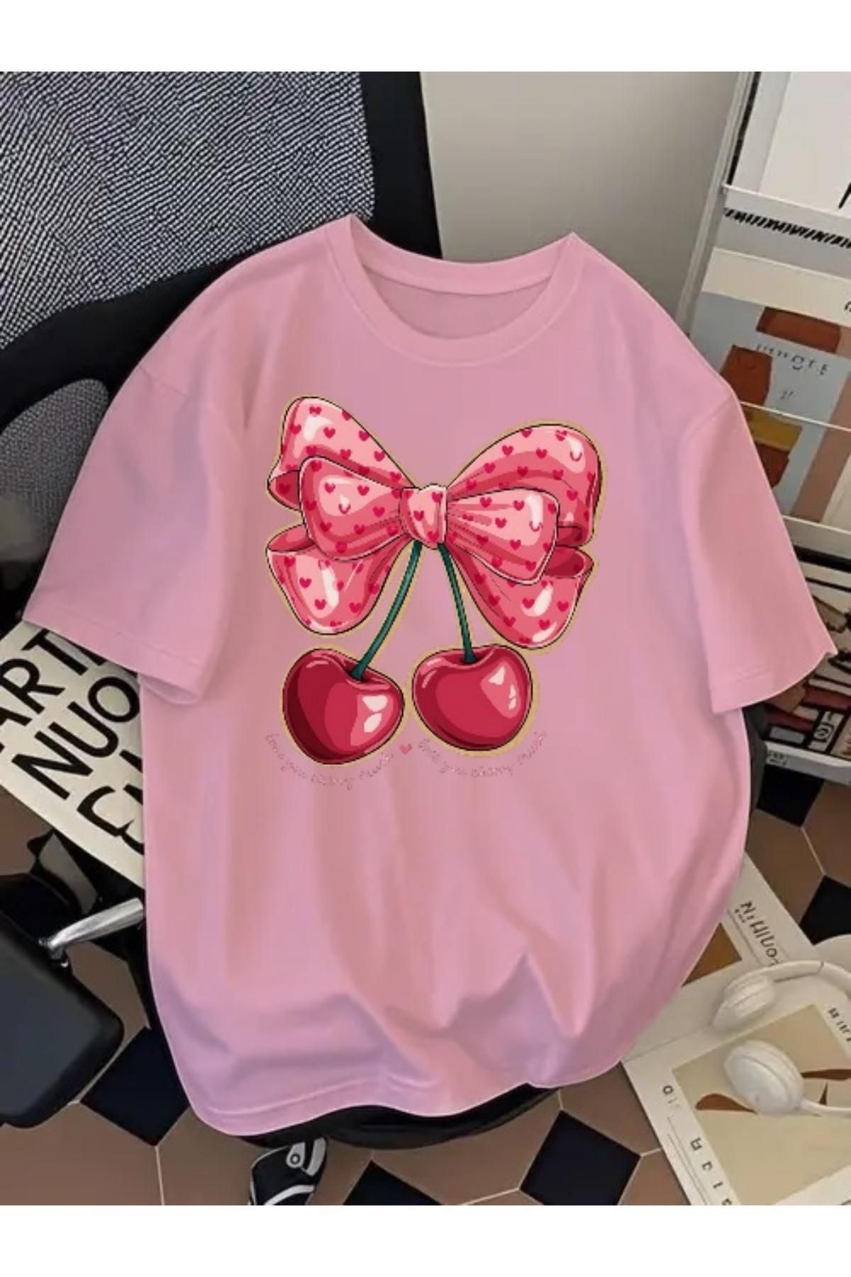 EQİ Cherry Baskılı Oversize T-Shirt