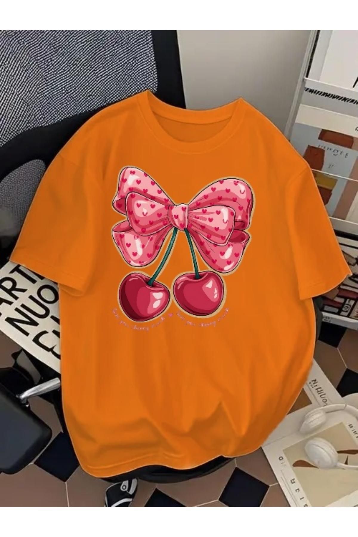 EQİ Cherry Baskılı Oversize T-Shirt