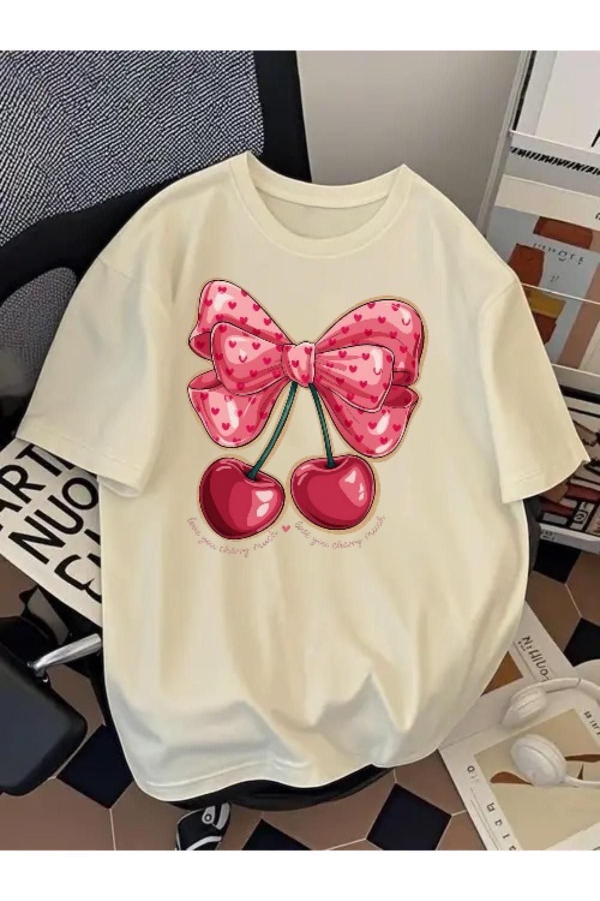 EQİ Cherry Baskılı Oversize T-Shirt