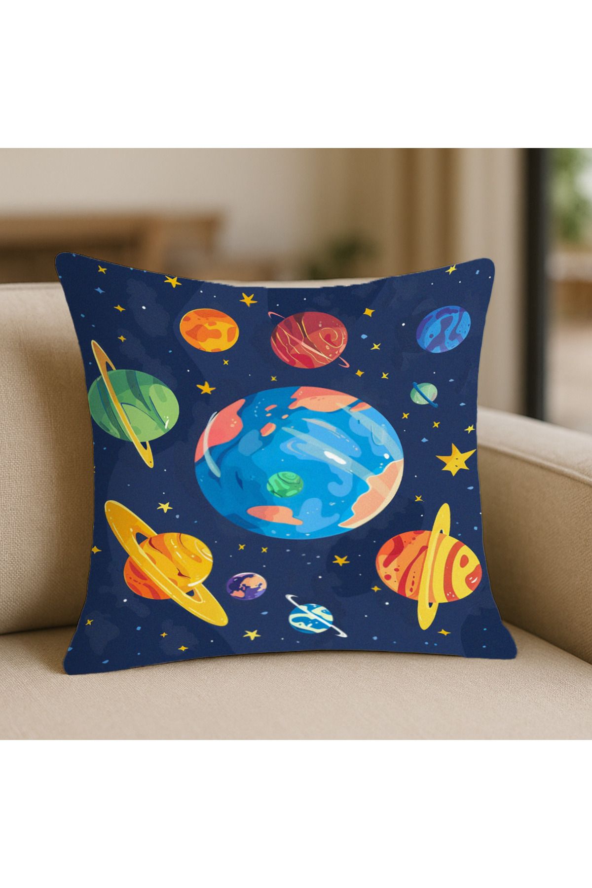 TURKISHRUG KINGDOM Etnik Tarz Mavi Desenli Kırlent Kılıfı – 43x43 cm, Çift Taraflı, Fermuarlı, Yıkanabilir
