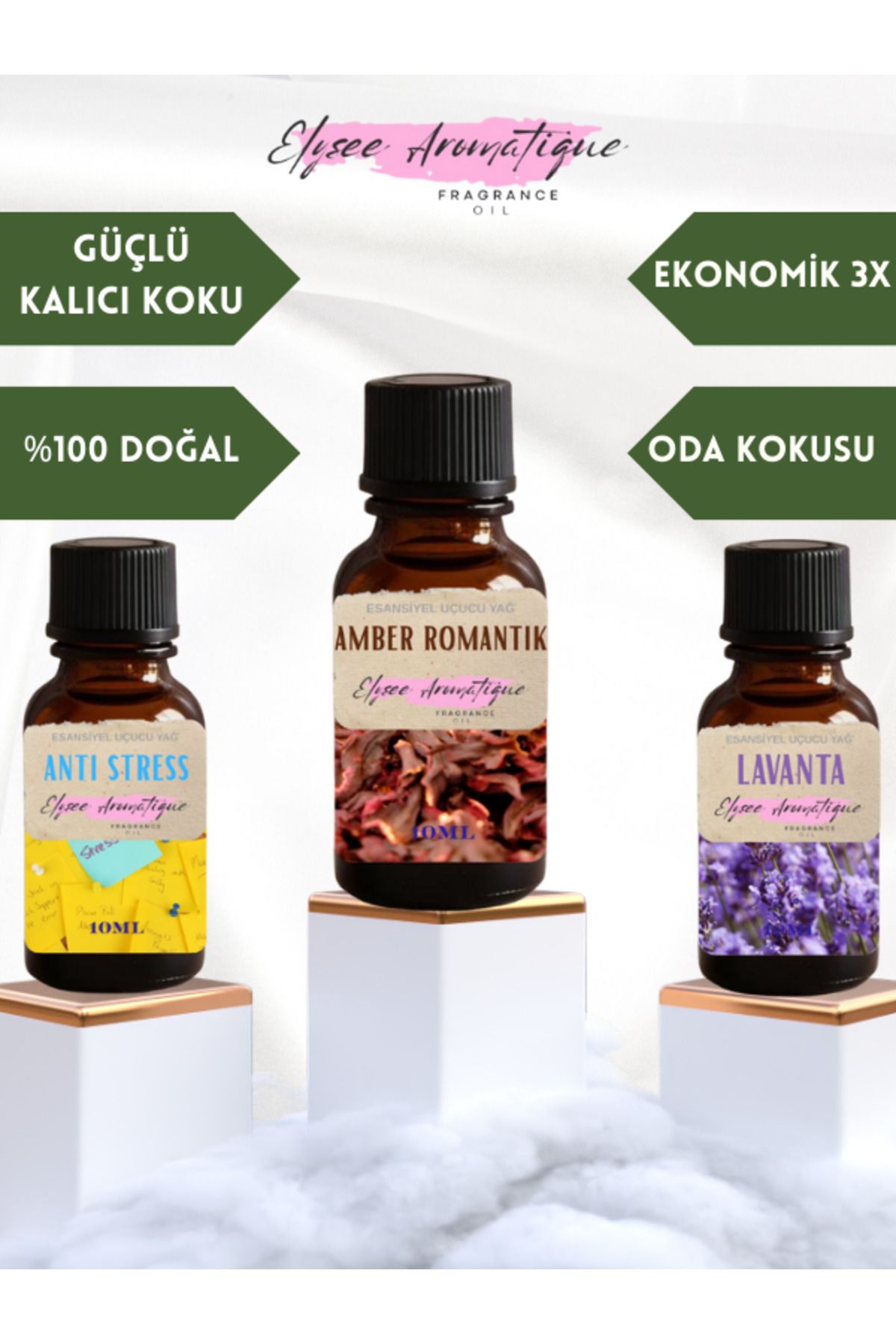 Elysee Aromatique 3'lü Set Esansiyel Uçucu Koku Yağı Difüzör Esansı Buhurdanlık Yağı Aromaterapi Yağı