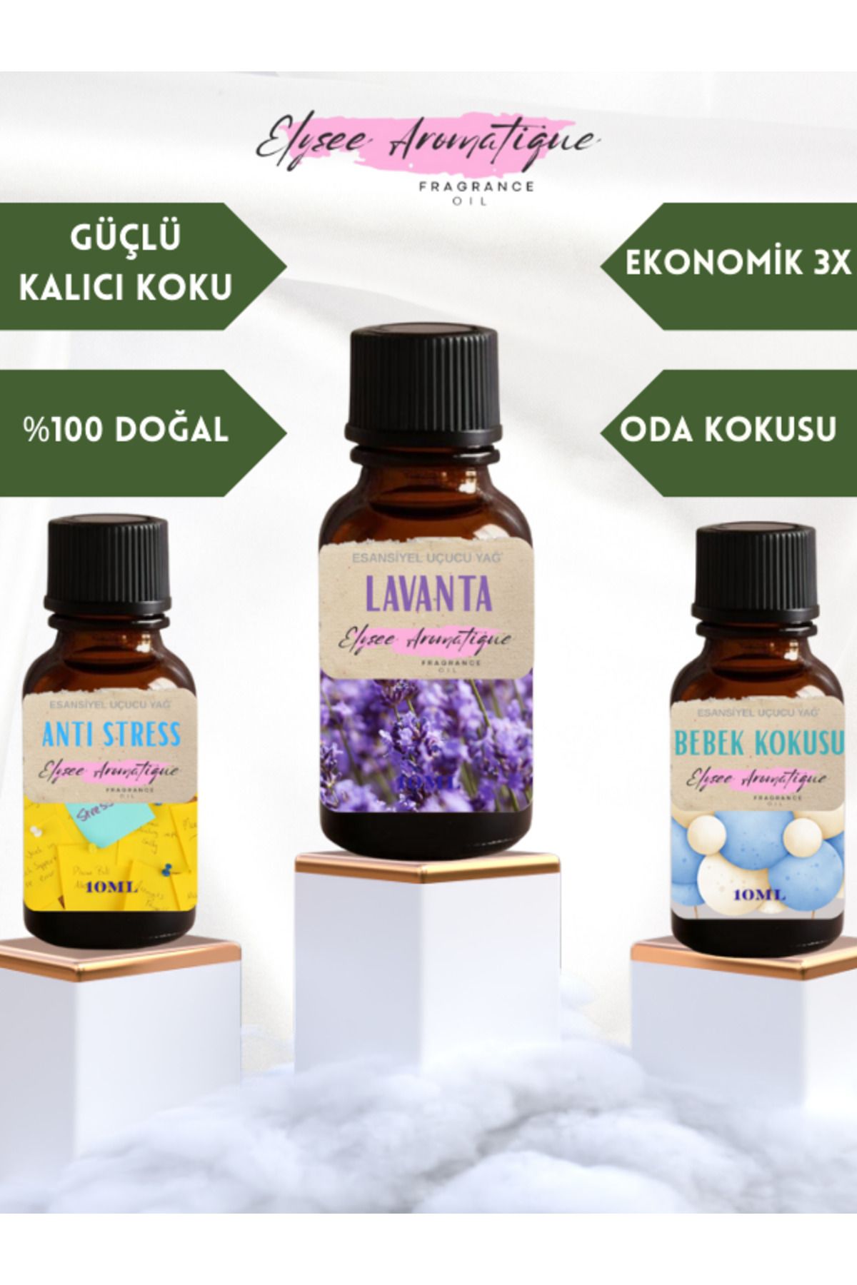 Elysee Aromatique 3'lü Set Esansiyel Uçucu Koku Yağı Difüzör Esansı Buhurdanlık Yağı Aromaterapi Yağı