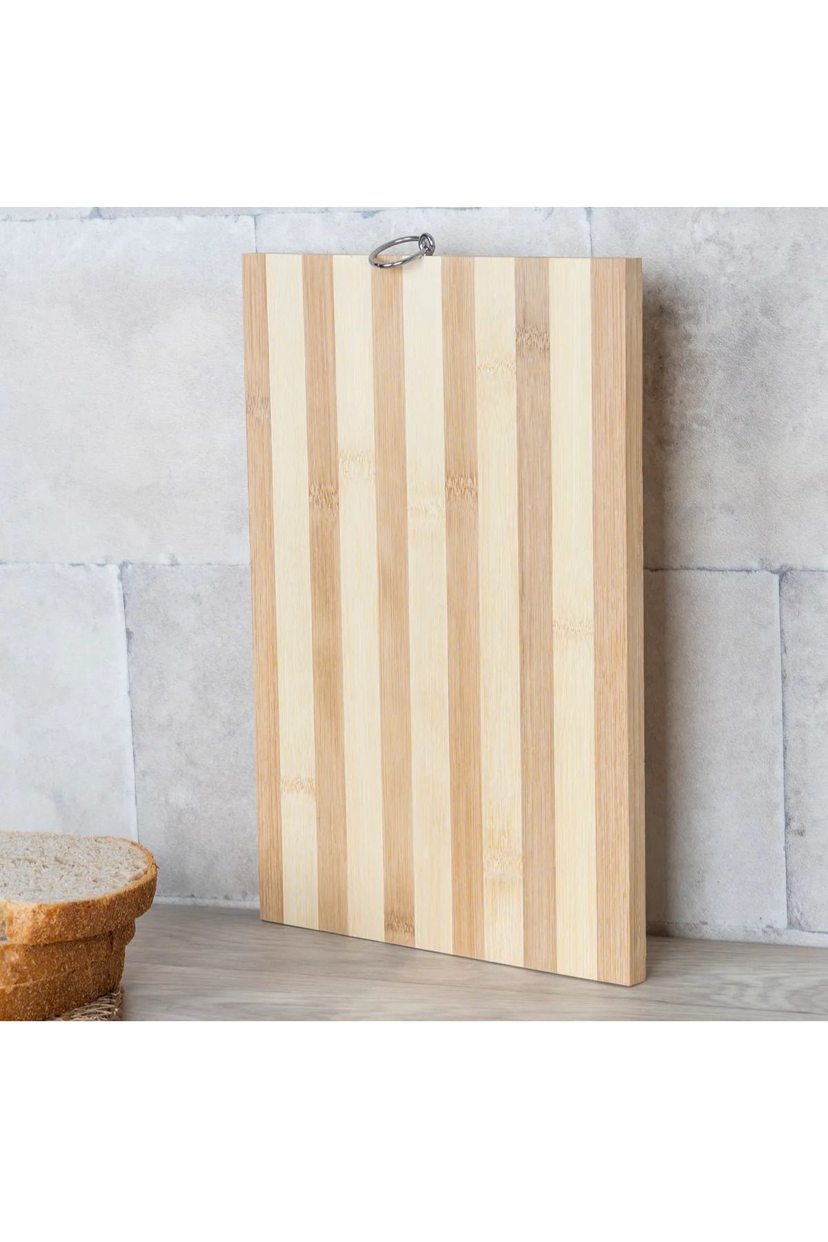 mucit home Bambu Antibakteriyel Çizgili Kesme Tahtası Kesim Panosu Ekmek Tahtası