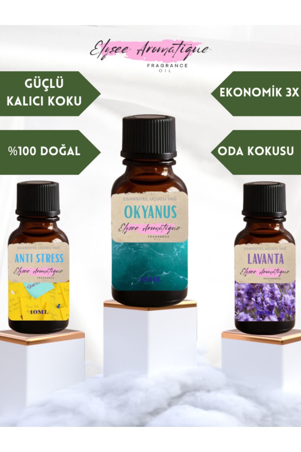 Elysee Aromatique 3'lü Set Esansiyel Uçucu Koku Yağı Difüzör Esansı Buhurdanlık Yağı Aromaterapi Yağı