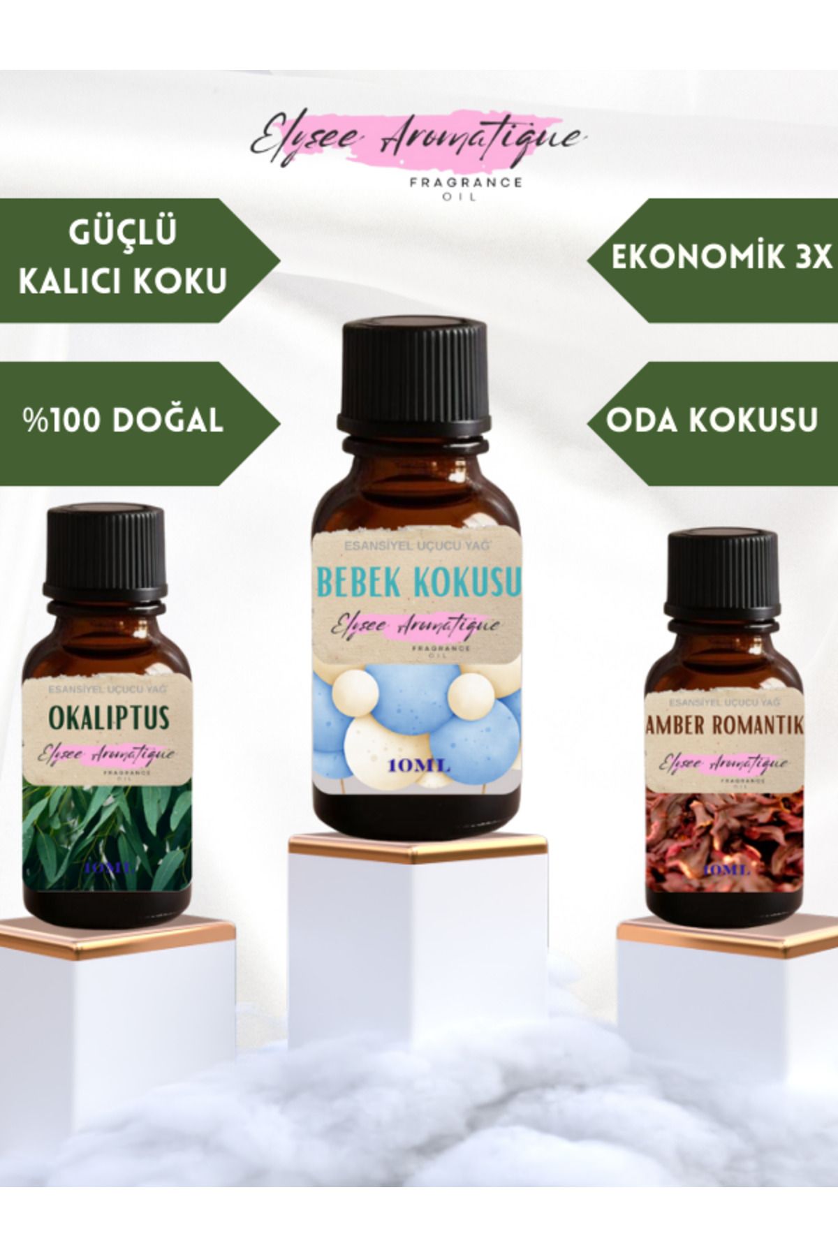 Elysee Aromatique 3'lü Set Esansiyel Uçucu Koku Yağı Difüzör Esansı Buhurdanlık Yağı Aromaterapi Yağı
