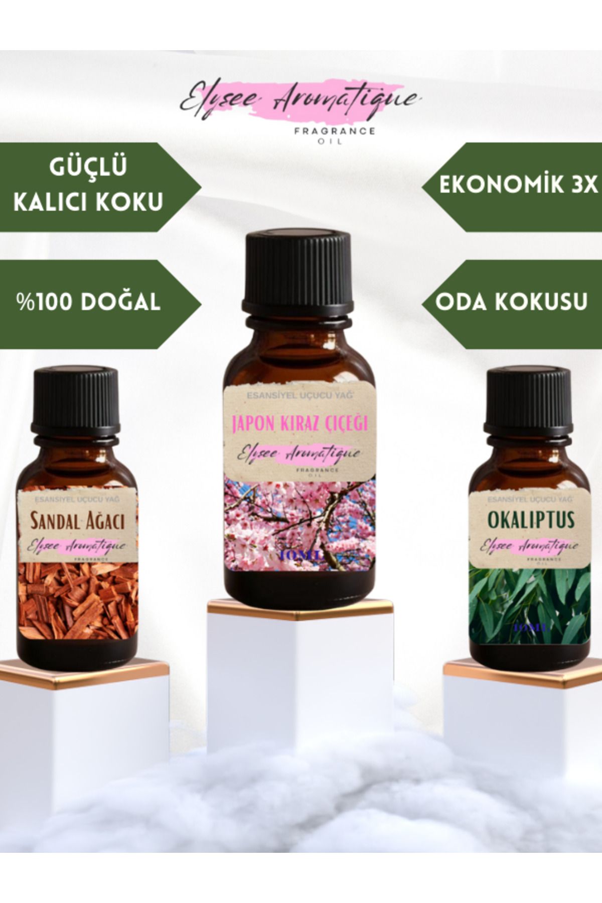 Elysee Aromatique 3'lü Set Esansiyel Uçucu Koku Yağı Difüzör Esansı Buhurdanlık Yağı Aromaterapi Yağı