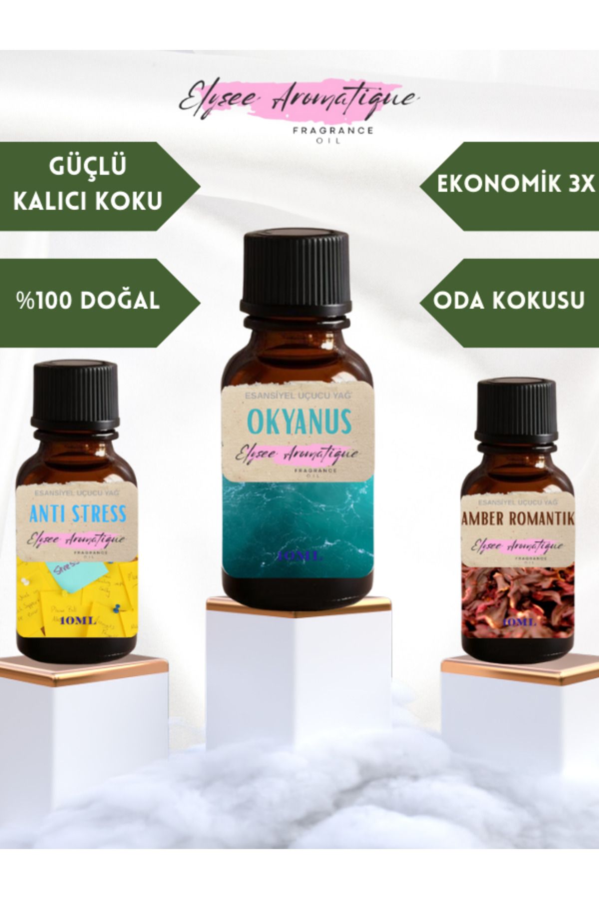 Elysee Aromatique 3'lü Set Esansiyel Uçucu Koku Yağı Difüzör Esansı Buhurdanlık Yağı Aromaterapi Yağı
