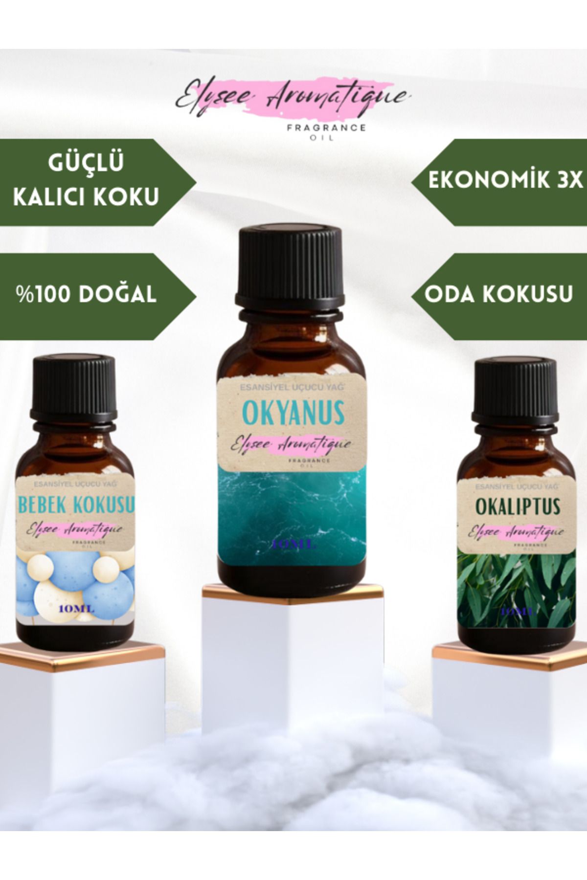 Elysee Aromatique 3'lü Set Esansiyel Uçucu Koku Yağı Difüzör Esansı Buhurdanlık Yağı Aromaterapi Yağı