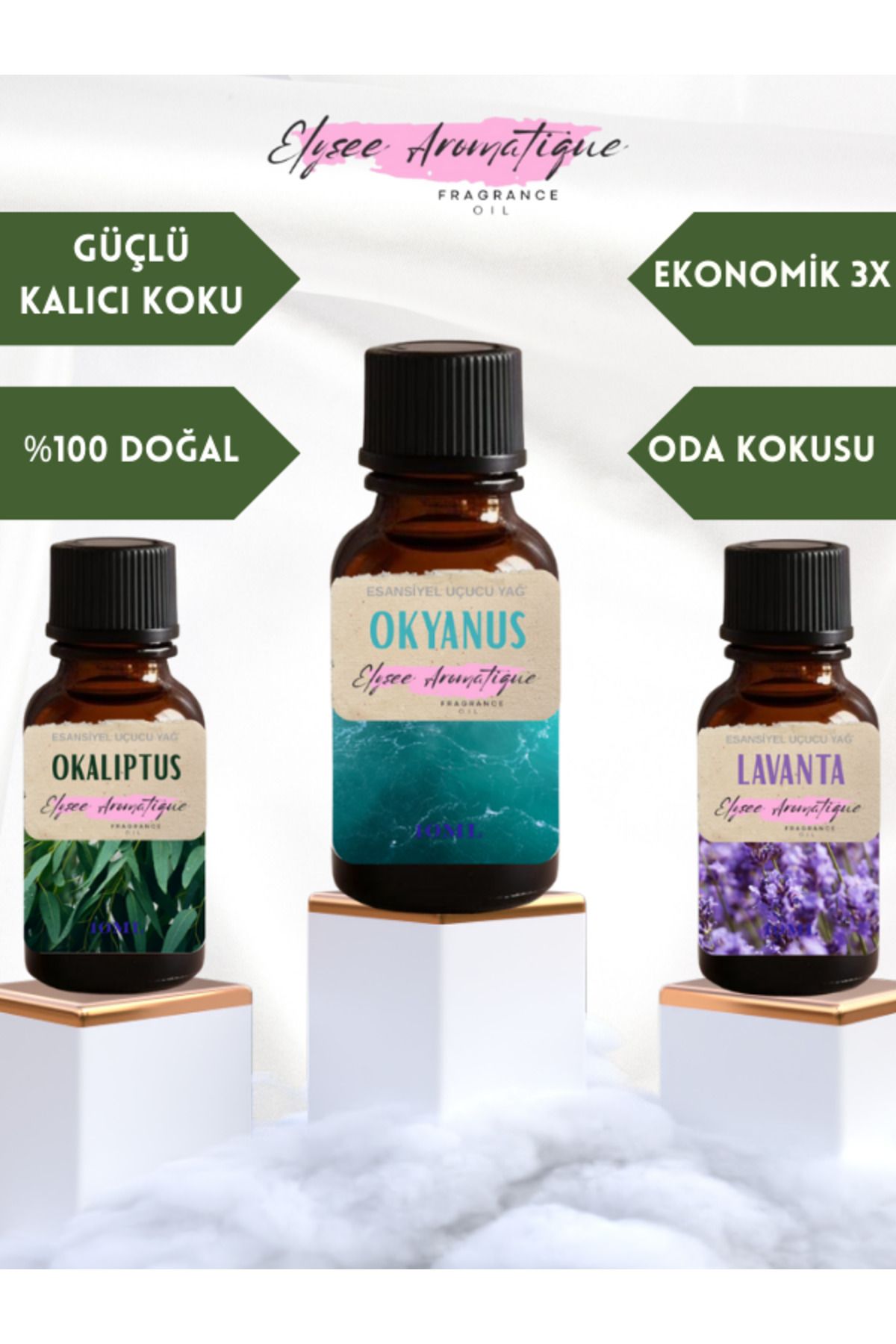 Elysee Aromatique 3'lü Set Esansiyel Uçucu Koku Yağı Difüzör Esansı Buhurdanlık Yağı Aromaterapi Yağı