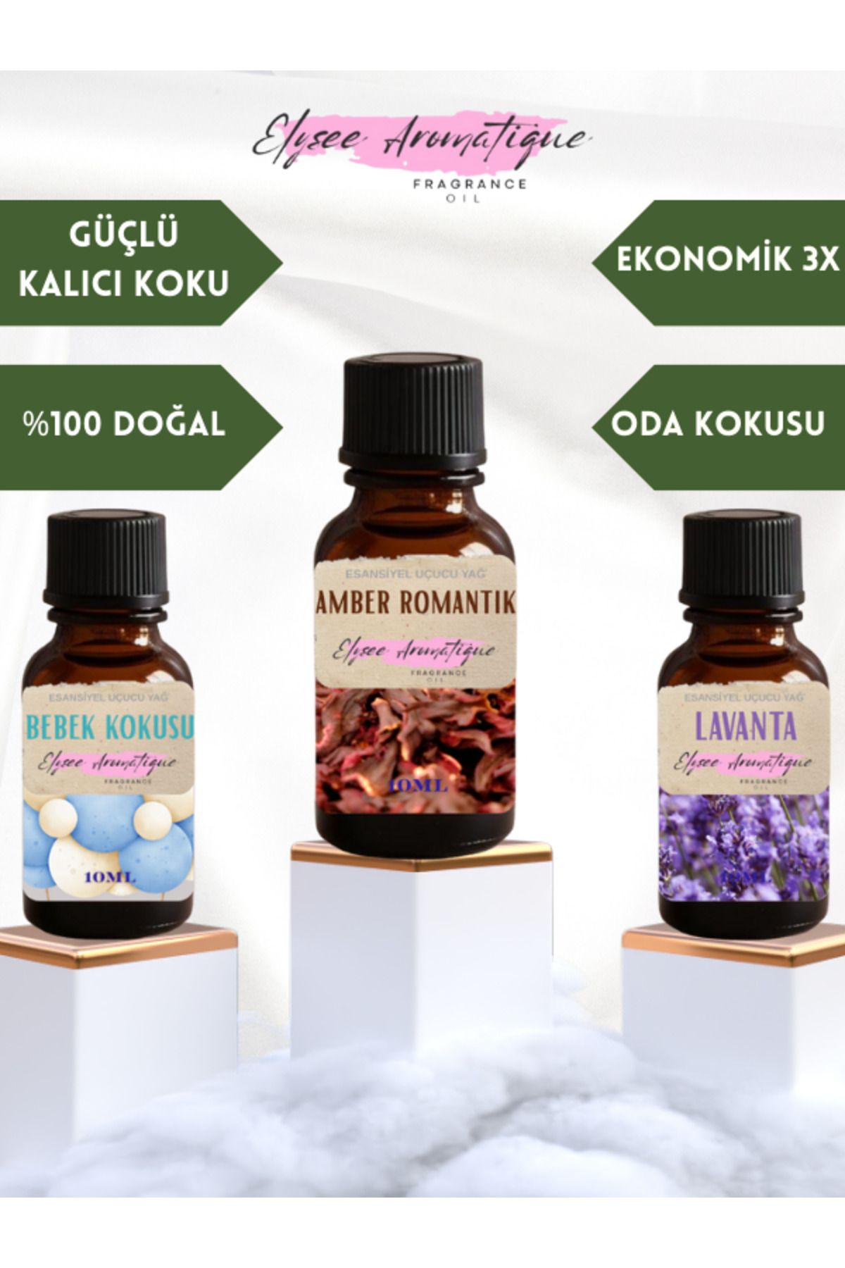 Elysee Aromatique 3'lü Set Esansiyel Uçucu Koku Yağı Difüzör Esansı Buhurdanlık Yağı Aromaterapi Yağı