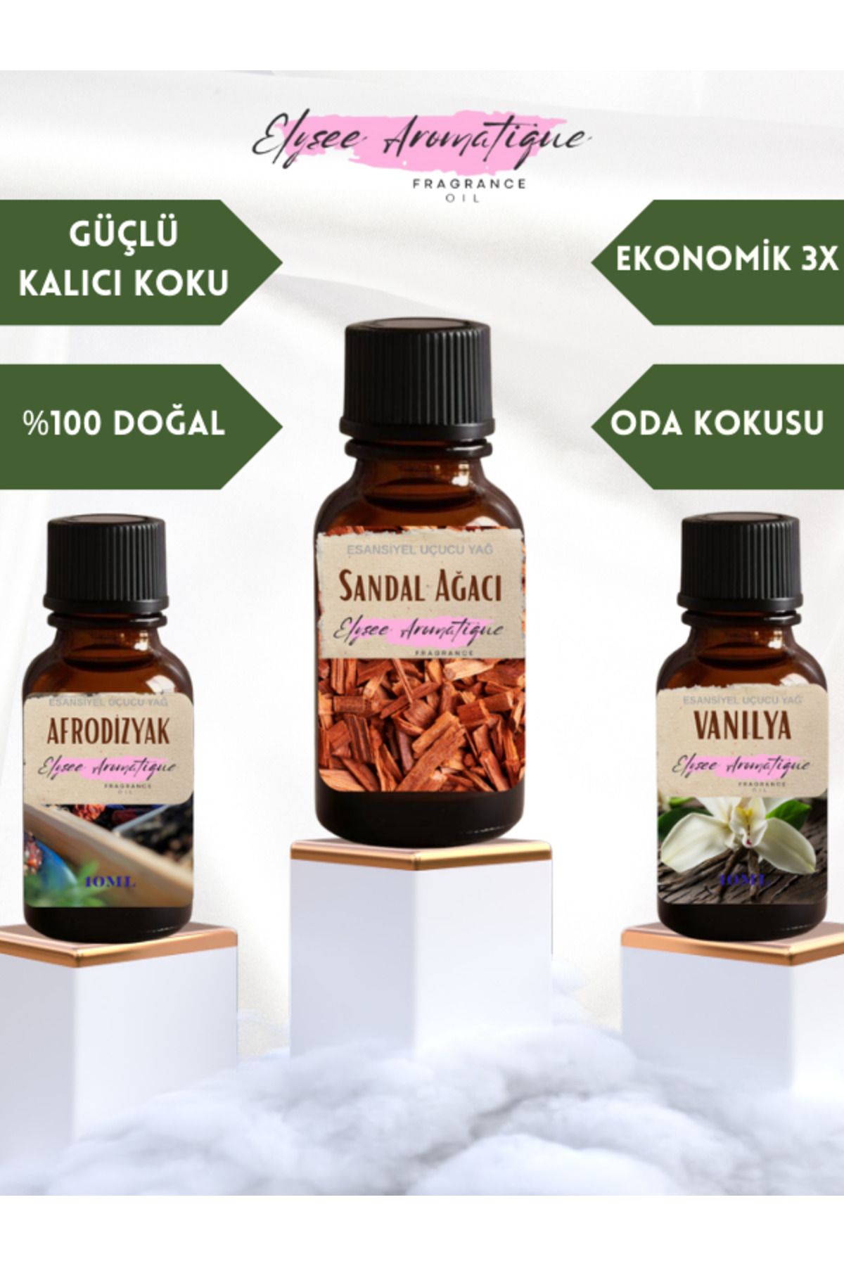 Elysee Aromatique 3'lü Set Esansiyel Uçucu Koku Yağı Difüzör Esansı Buhurdanlık Yağı Aromaterapi Yağı