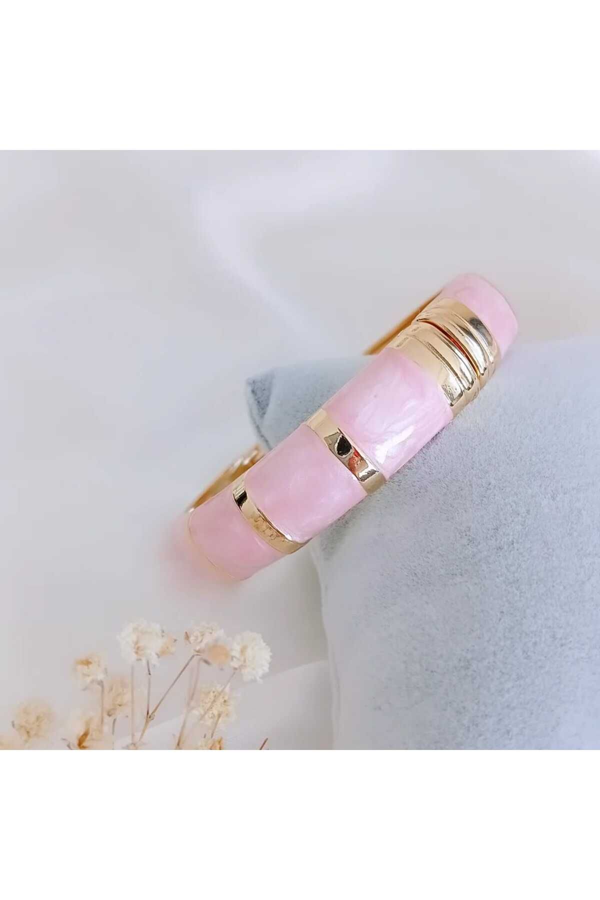 NUBEG PEMBE MİNELİ ÇELİK KELEPÇE BİLEKLİK