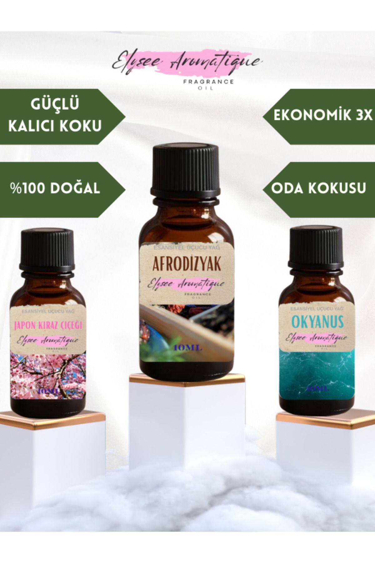 Elysee Aromatique 3'lü Set Esansiyel Uçucu Koku Yağı Difüzör Esansı Buhurdanlık Yağı Aromaterapi Yağı