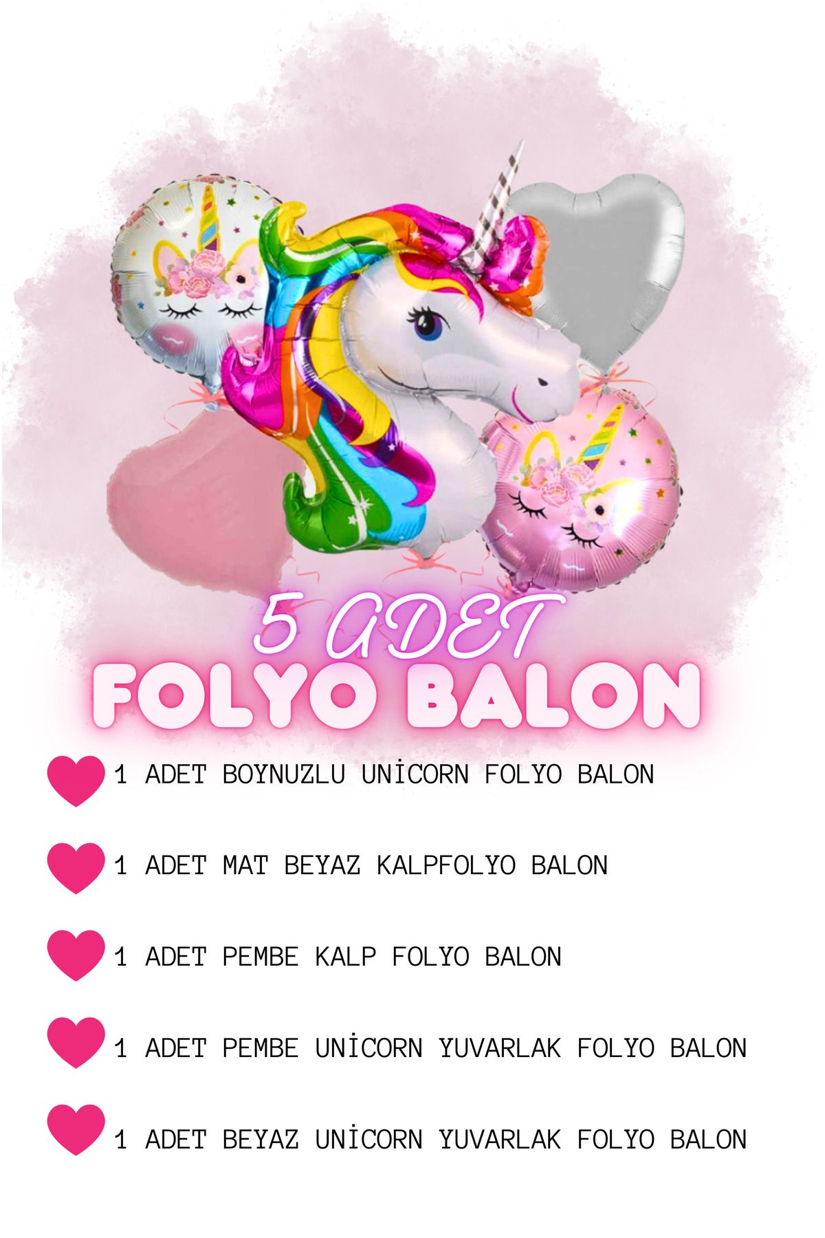 psikopuzzle Unicorn Temalı 5'li Balon - Balon Seti - Doğum Günü Parti