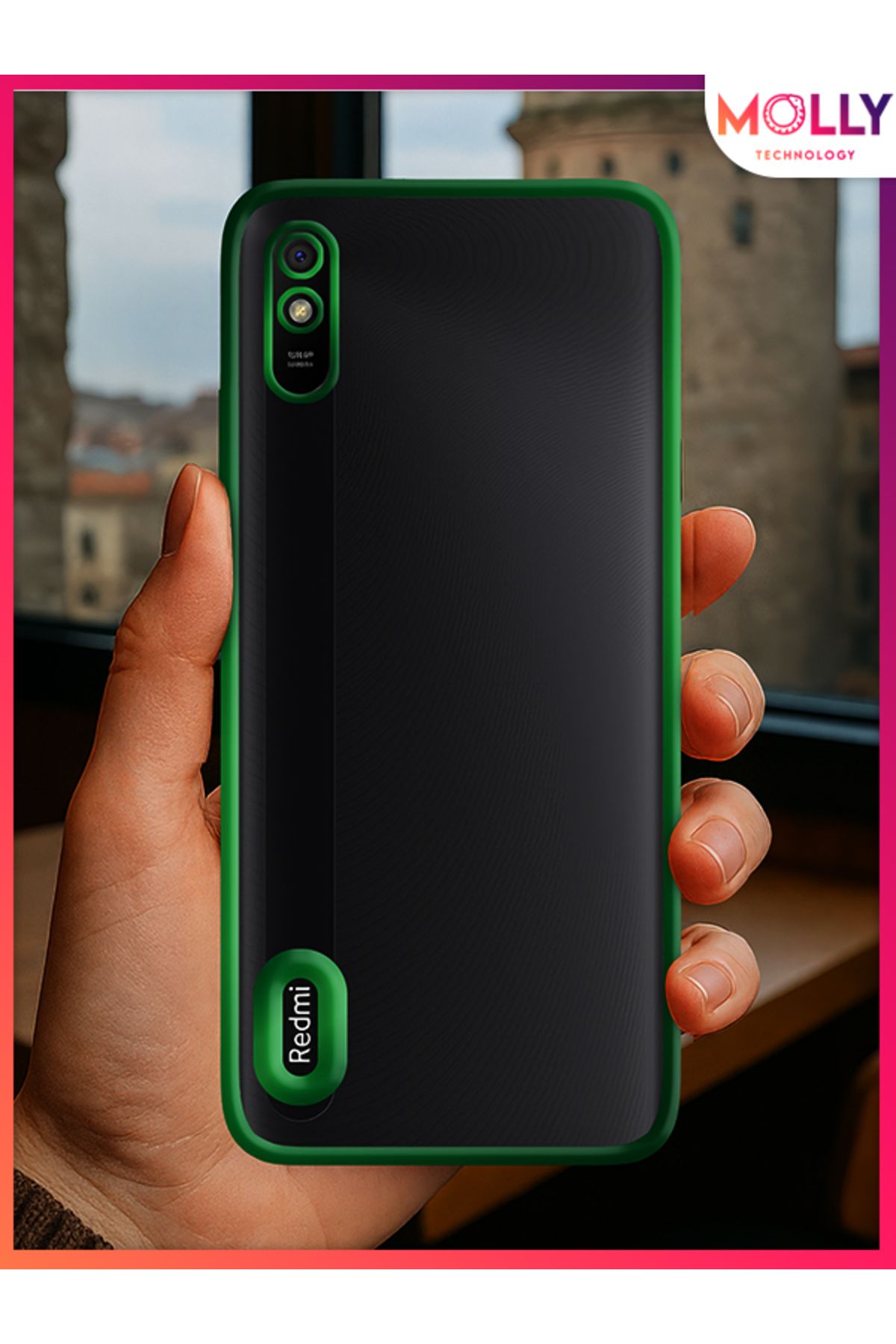 Molly Xiaomi Redmi 9A İçin Kenarları Zehir Yeşili Lens Koruyuculu Lou Lazer Şeffaf Silikon Kılıf
