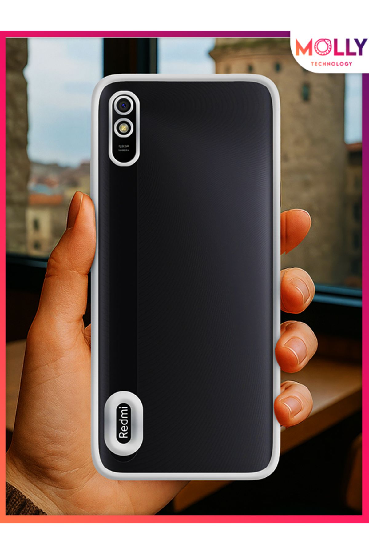 Molly Xiaomi Redmi 9A İçin Kenarları Gümüş Lens Koruyuculu Lou Lazer Şeffaf Silikon Kılıf
