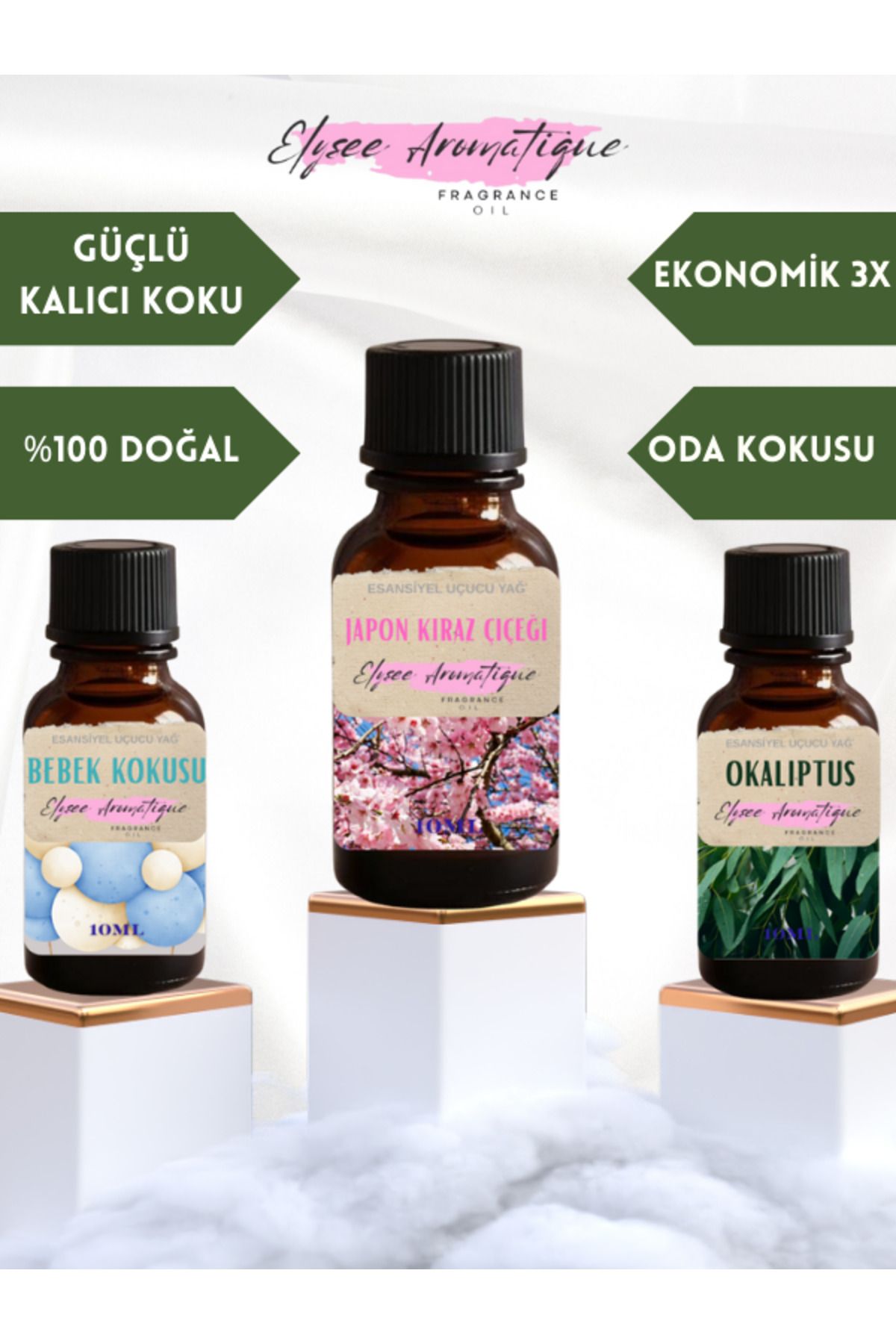 Elysee Aromatique 3'lü Set Esansiyel Uçucu Koku Yağı Difüzör Esansı Buhurdanlık Yağı Aromaterapi Yağı