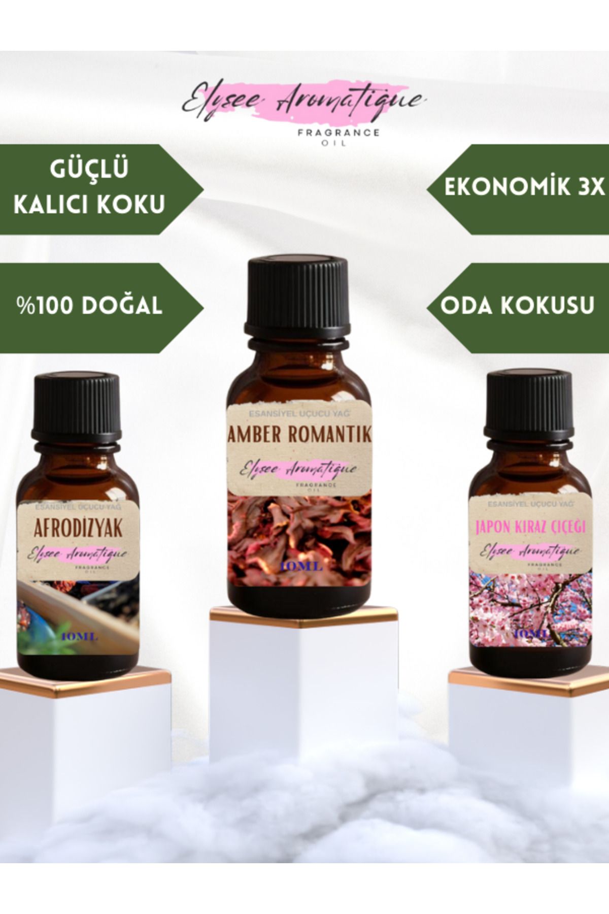Elysee Aromatique 3'lü Set Esansiyel Uçucu Koku Yağı Difüzör Esansı Buhurdanlık Yağı Aromaterapi Yağı