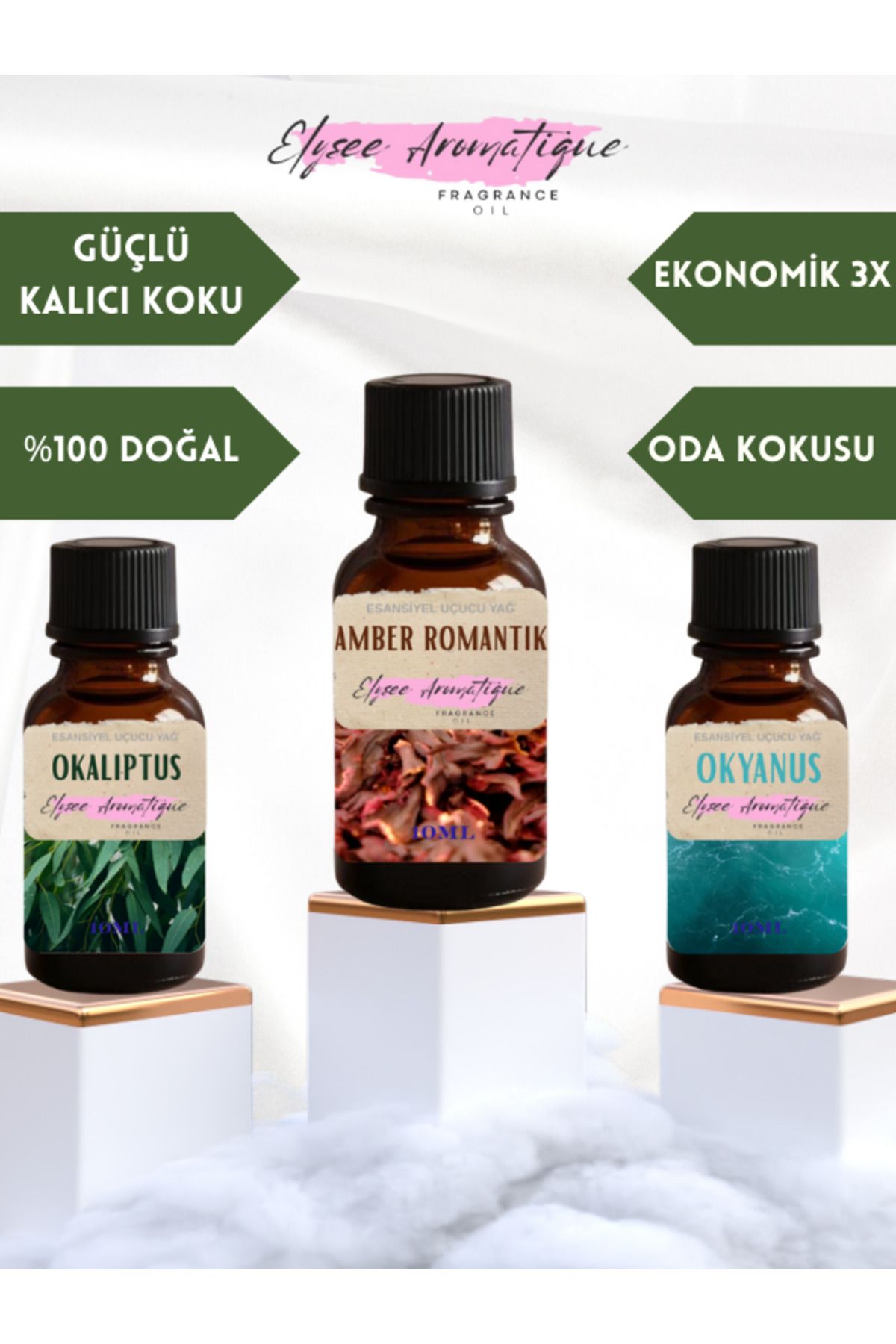 Elysee Aromatique 3'lü Set Esansiyel Uçucu Koku Yağı Difüzör Esansı Buhurdanlık Yağı Aromaterapi Yağı