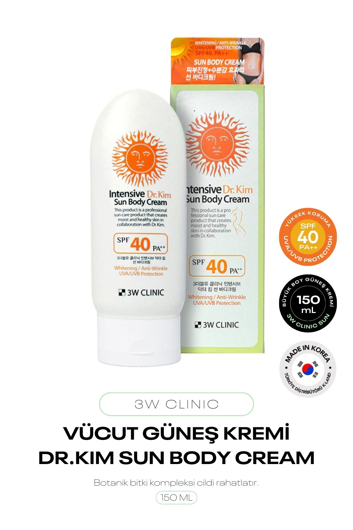 3W CLINIC Kolajen ve Botanik Bitki Kompleksi 3W Clinic Vücut Güneş Kremi Intensive Dr. Kim Sun Body 150 ml
