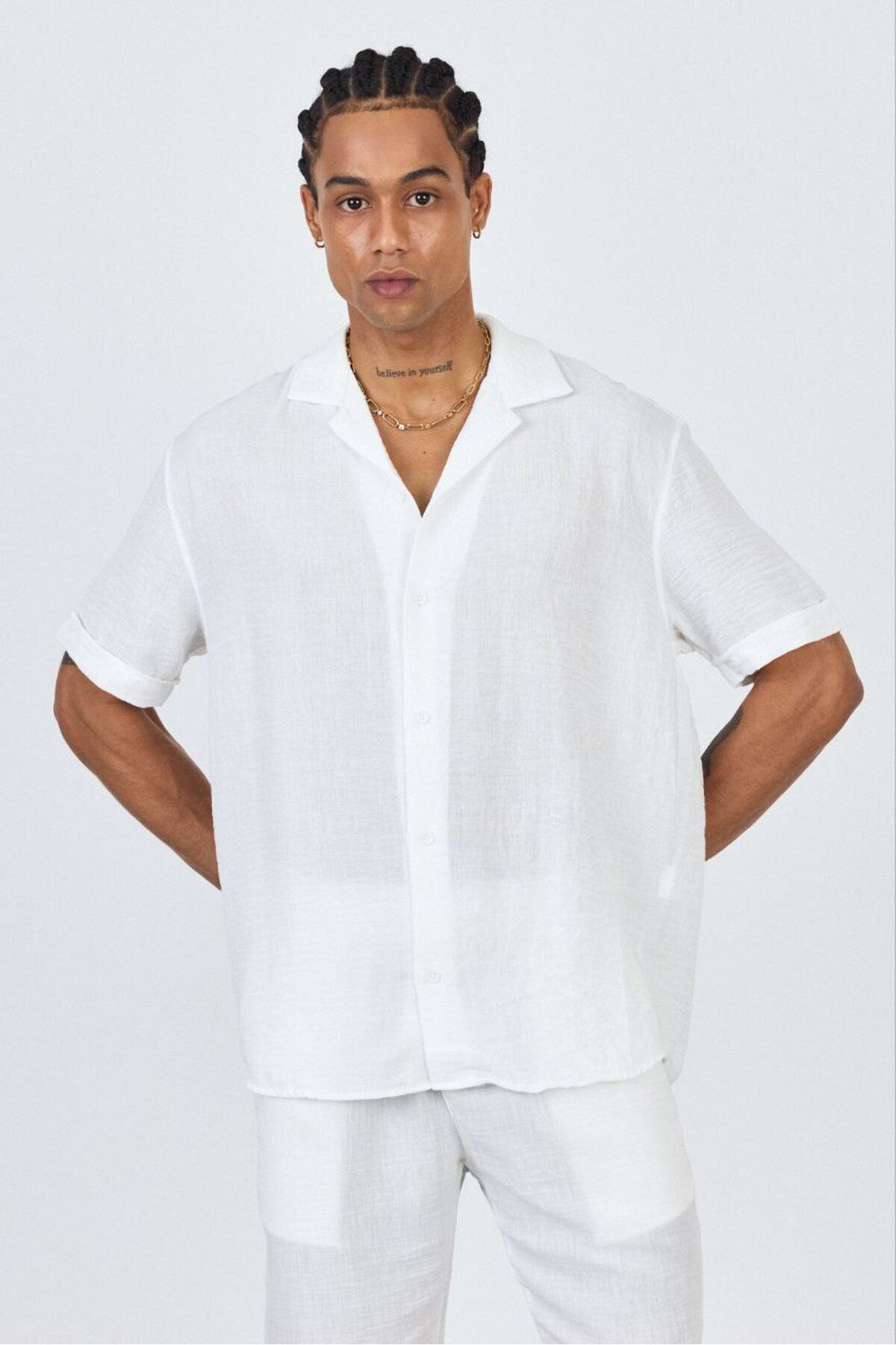 SUN STYLE Keten Oversize Kısa Kol Gömlek