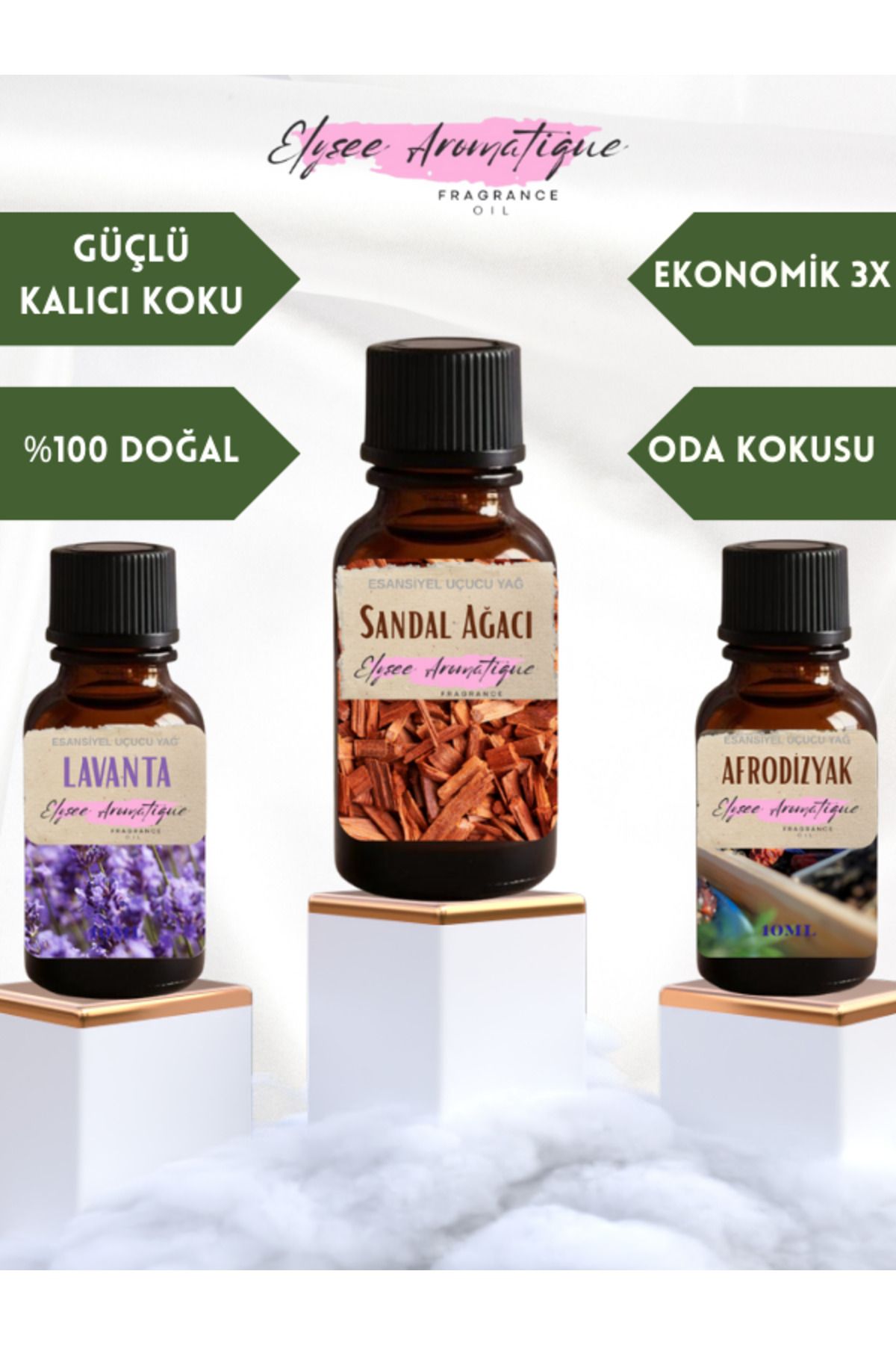 Elysee Aromatique 3'lü Set Esansiyel Uçucu Koku Yağı Difüzör Esansı Buhurdanlık Yağı Aromaterapi Yağı
