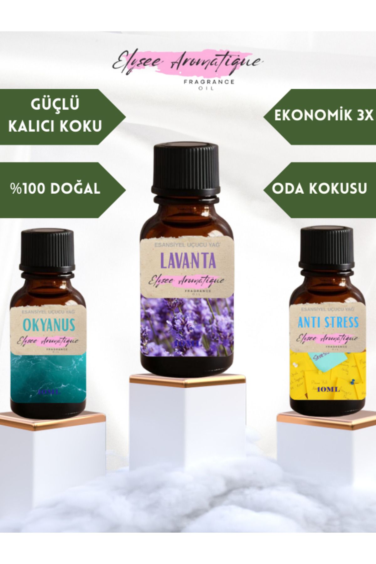 Elysee Aromatique 3'lü Set Esansiyel Uçucu Koku Yağı Difüzör Esansı Buhurdanlık Yağı Aromaterapi Yağı