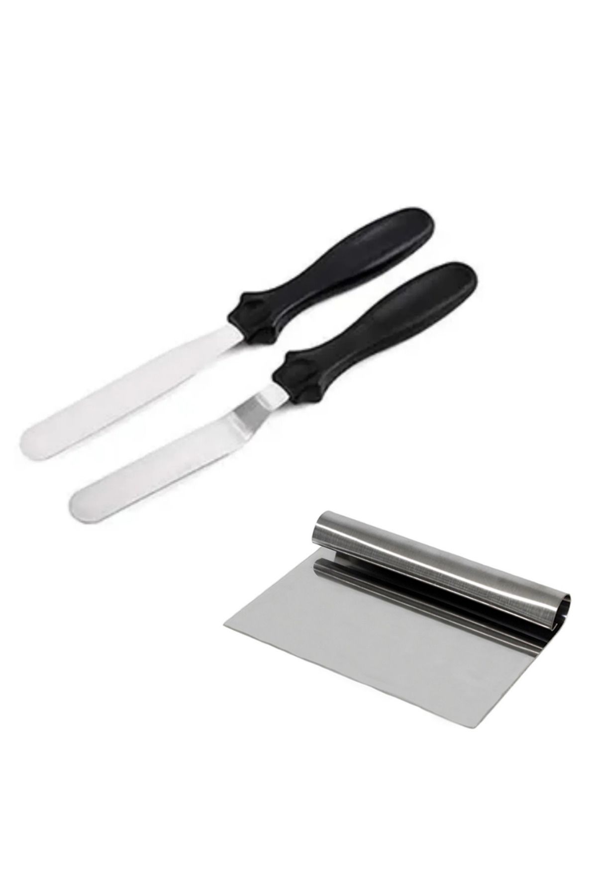 adin tasarım Metal Pasta Spatulası 2li ve Çelik Kazıyıcı 15 Cm Pasta Sıvama Tarağı Bıçağı ve Pasta Dekor Tarağı