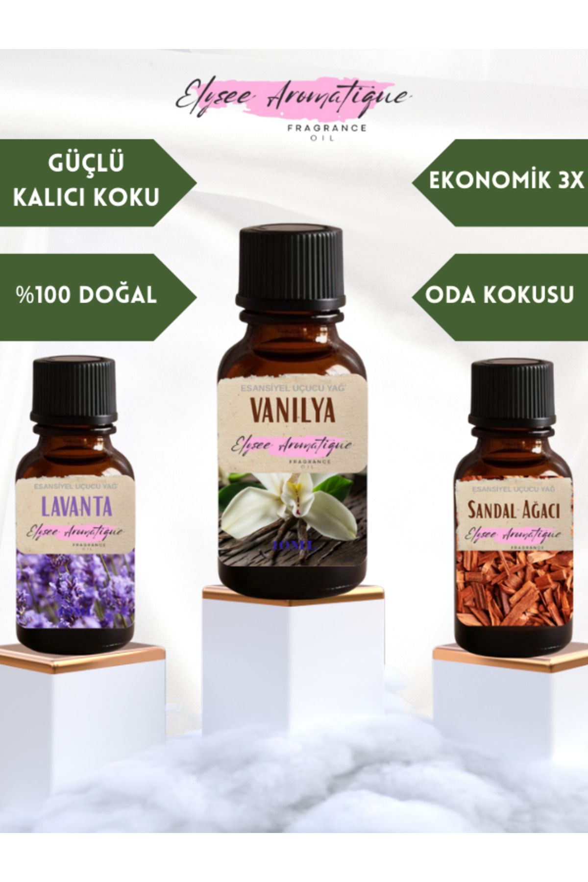 Elysee Aromatique 3'lü Set Esansiyel Uçucu Koku Yağı Difüzör Esansı Buhurdanlık Yağı Aromaterapi Yağı