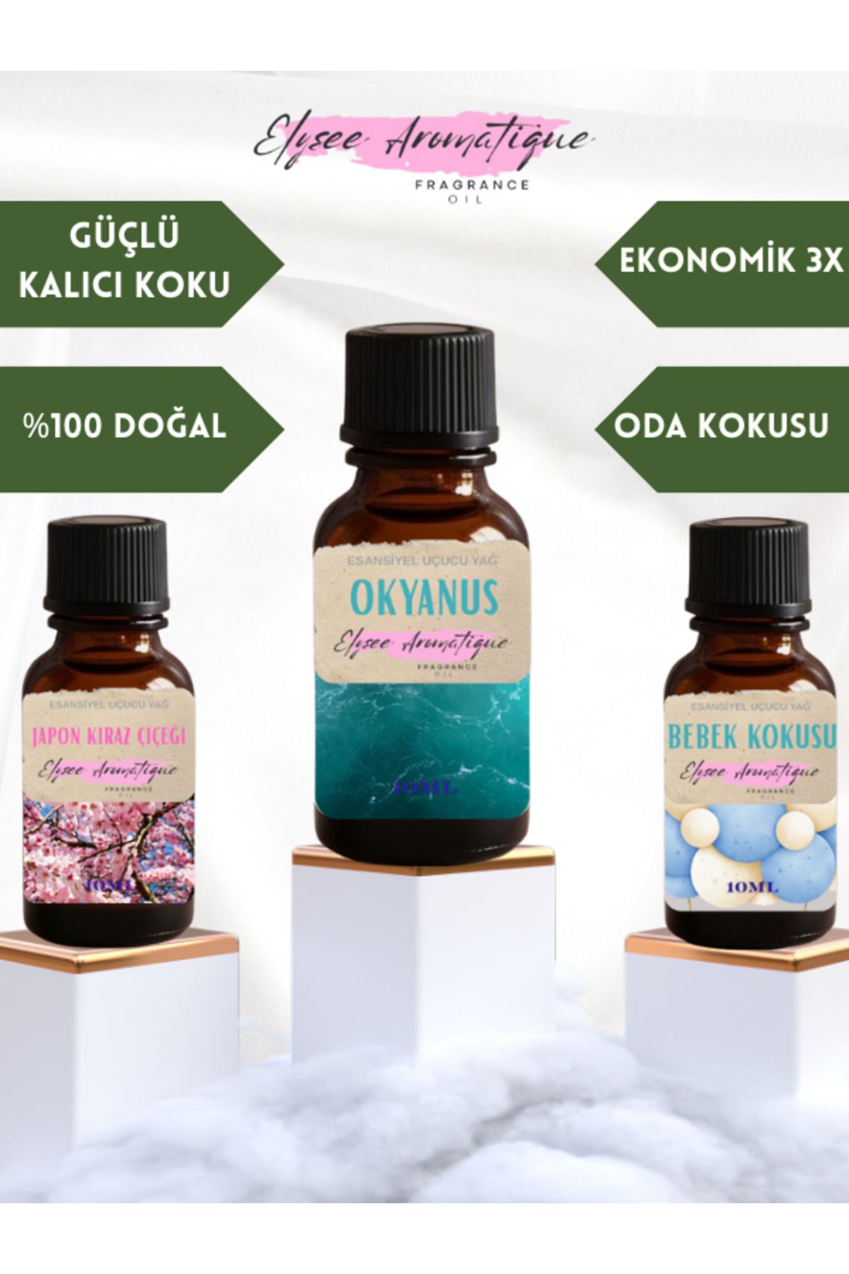 Elysee Aromatique 3'lü Set Esansiyel Uçucu Koku Yağı Difüzör Esansı Buhurdanlık Yağı Aromaterapi Yağı