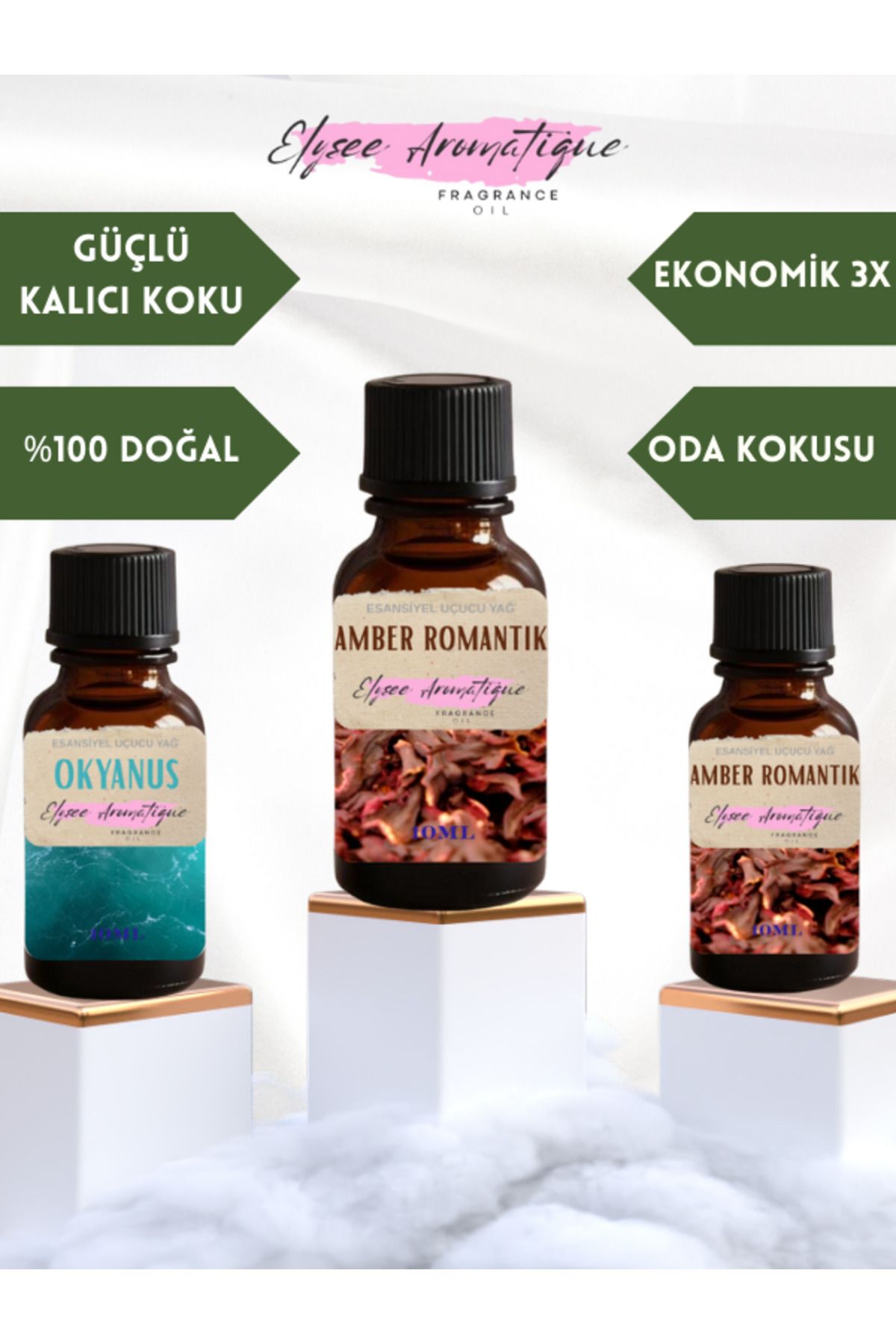 Elysee Aromatique 3'lü Set Esansiyel Uçucu Koku Yağı Difüzör Esansı Buhurdanlık Yağı Aromaterapi Yağı