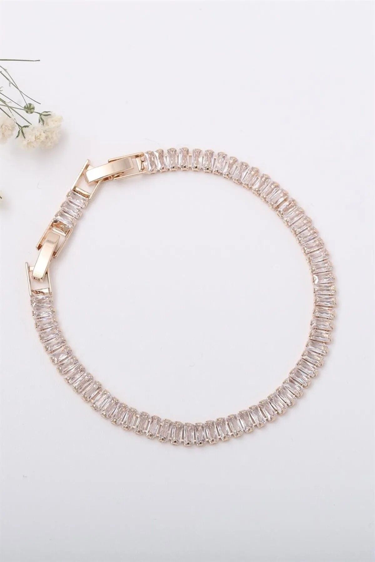 season jewelry GOLD ÇELİK SU YOLU BAGET TAŞLI BİLEKLİK