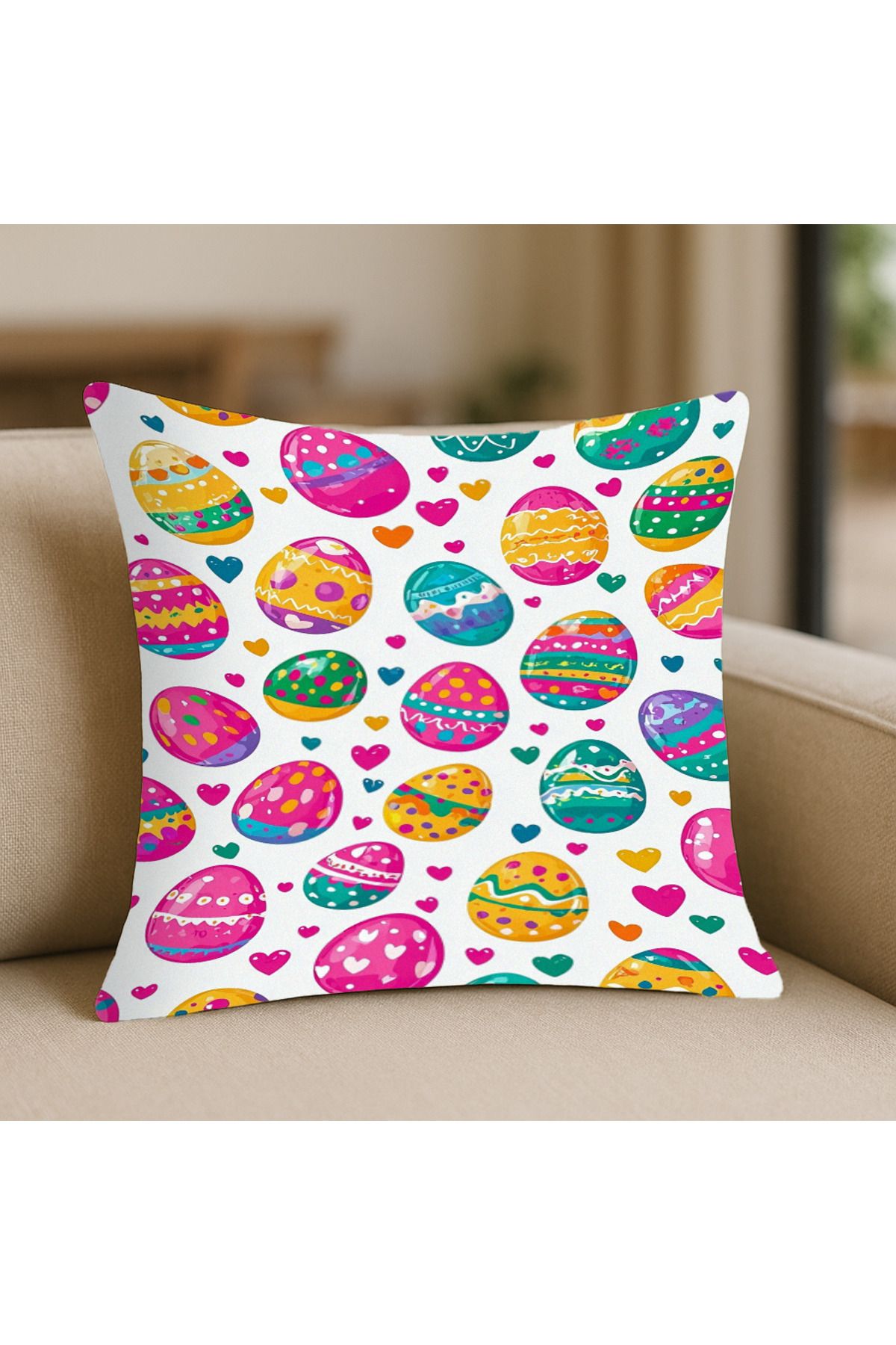 TURKISHRUG KINGDOM Modern Tarz Bej Desenli Kırlent Kılıfı – 43x43 cm, Çift Taraflı, Fermuarlı, Yıkanabilir