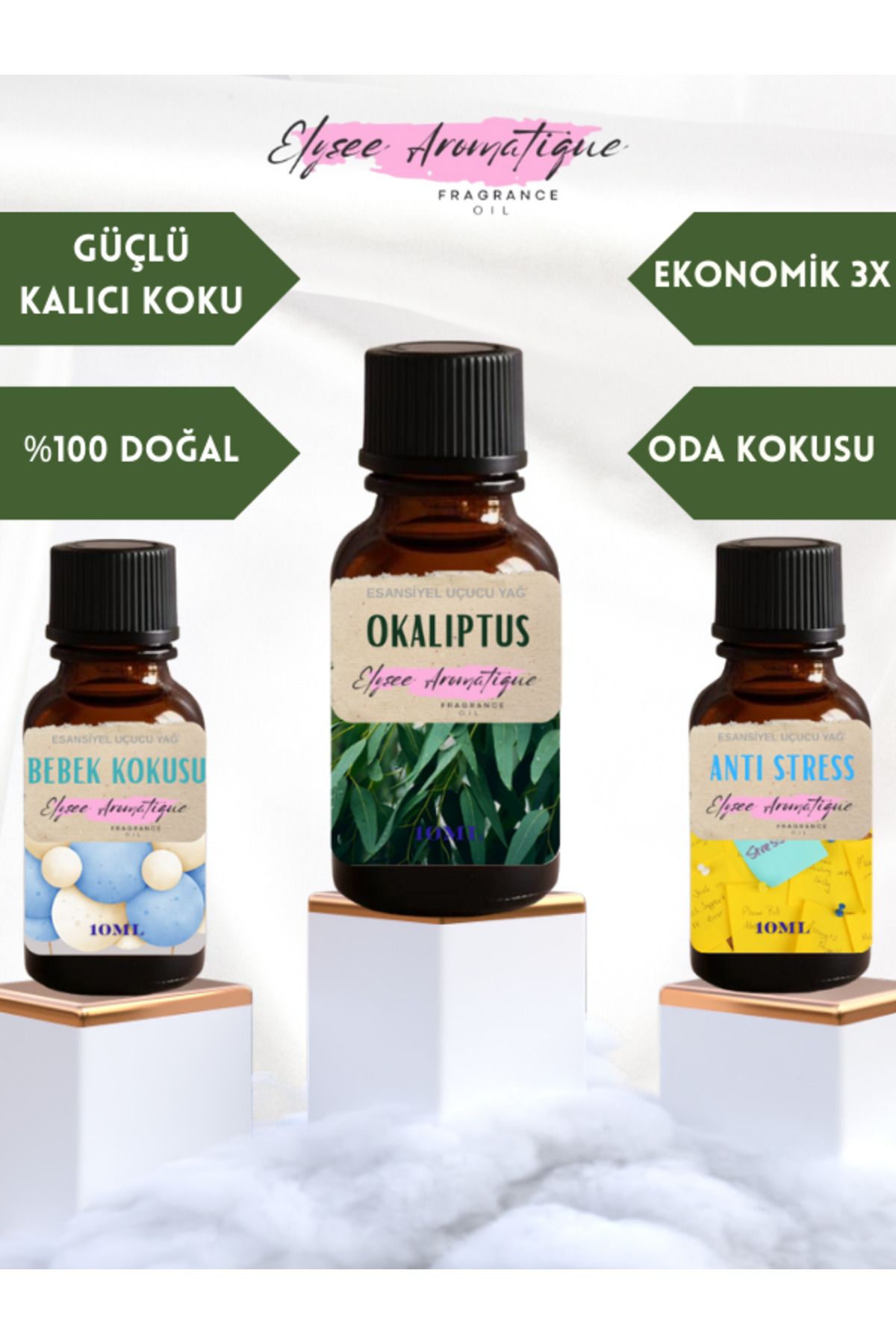 Elysee Aromatique 3'lü Set Esansiyel Uçucu Koku Yağı Difüzör Esansı Buhurdanlık Yağı Aromaterapi Yağı