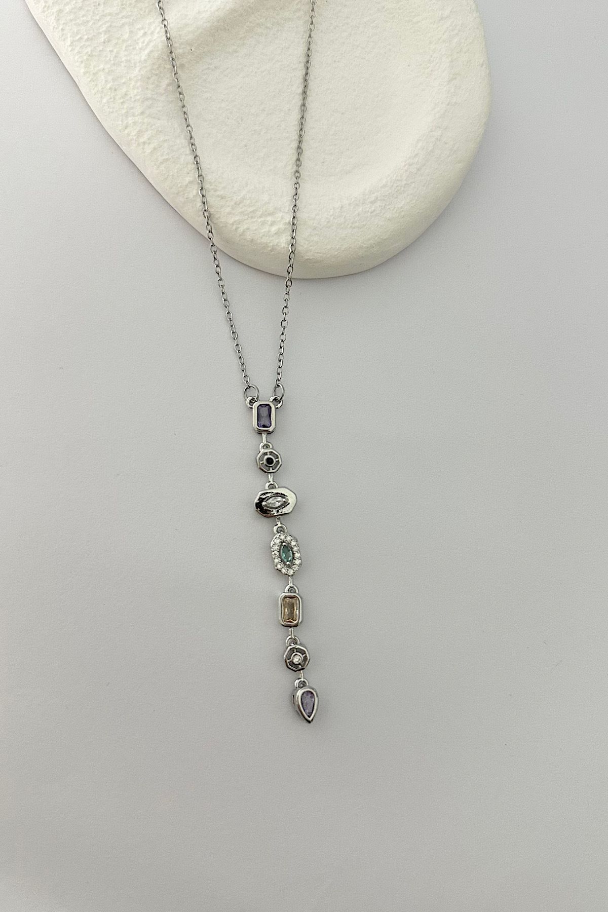 DELEIZA ACCESSORY Çelik Silver Trendy Y Taşlı Küçük Kolye