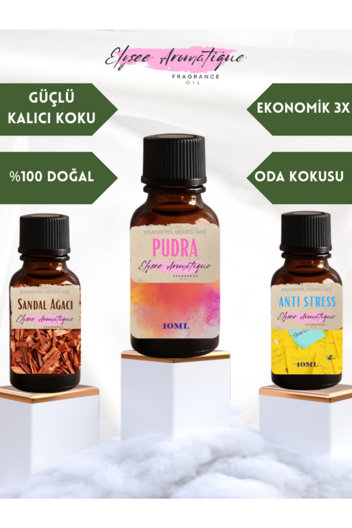 Elysee Aromatique 3'lü Set Esansiyel Uçucu Koku Yağı Difüzör Esansı Buhurdanlık Yağı Aromaterapi Yağı