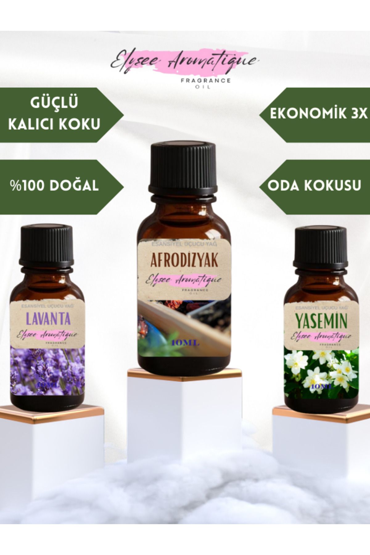 Elysee Aromatique 3'lü Set Esansiyel Uçucu Koku Yağı Difüzör Esansı Buhurdanlık Yağı Aromaterapi Yağı