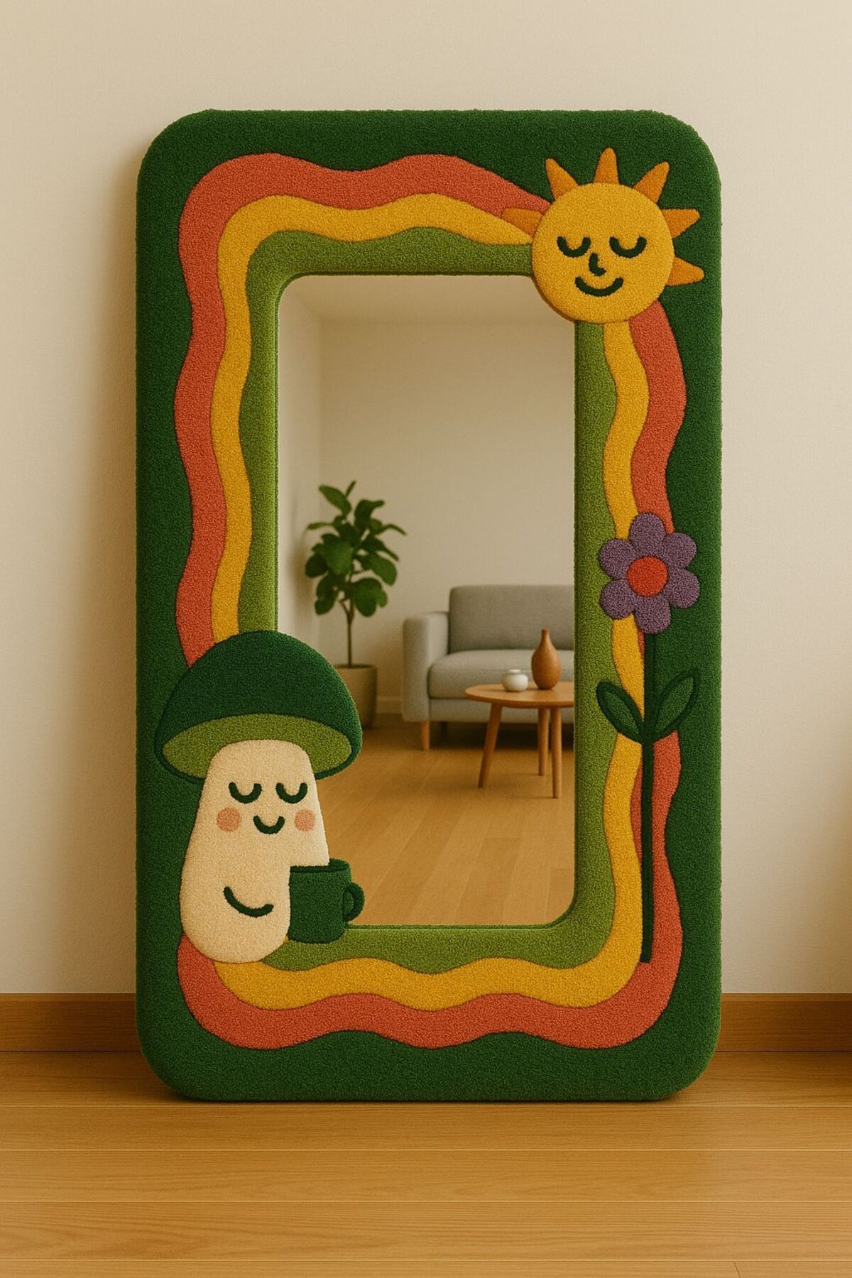 Afro Dekorasyon Tufting Ayna , Tasarım Ayna , Hediyelik Dekor Ayna ,Bohem Retro Ayna