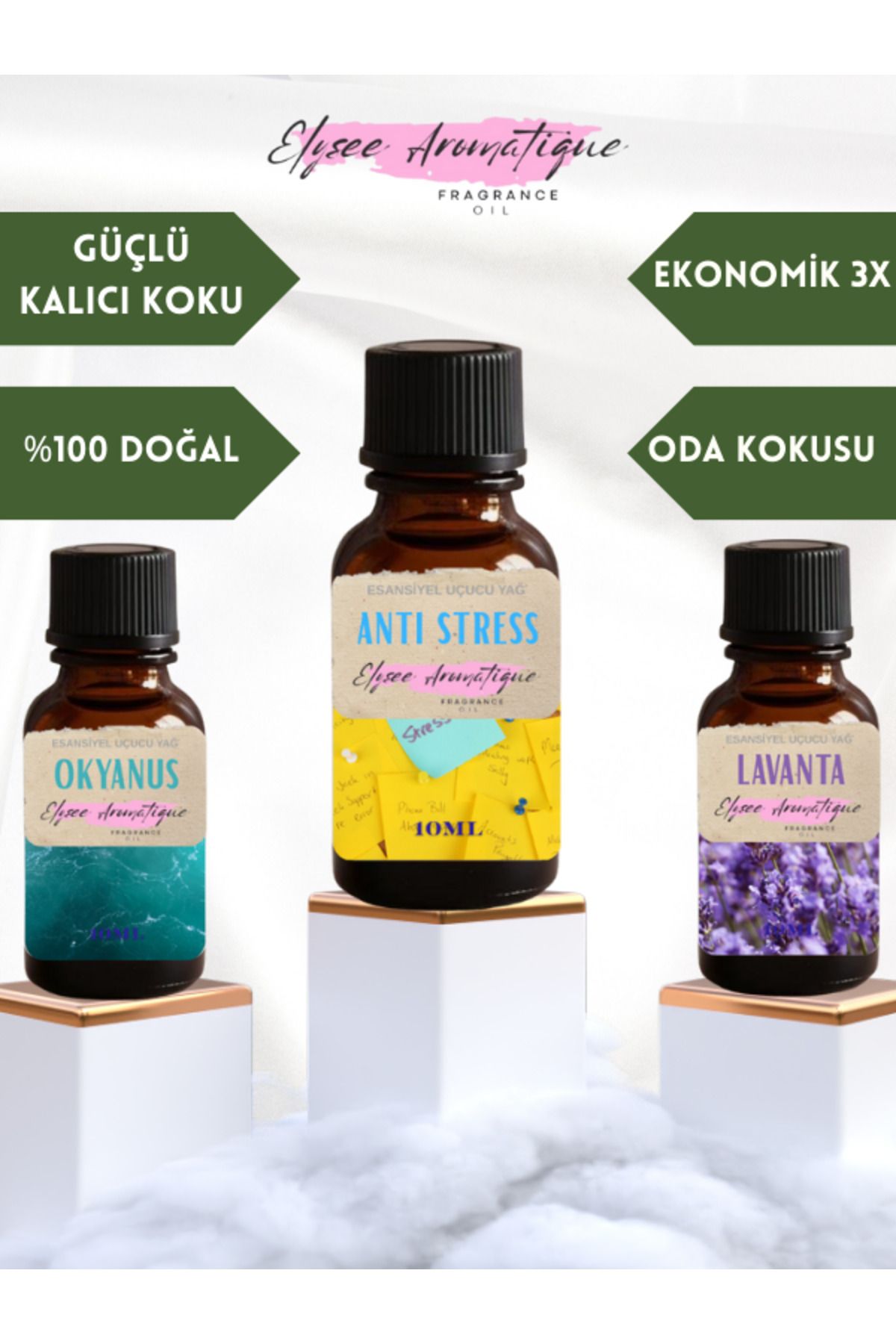 Elysee Aromatique 3'lü Set Esansiyel Uçucu Koku Yağı Difüzör Esansı Buhurdanlık Yağı Aromaterapi Yağı