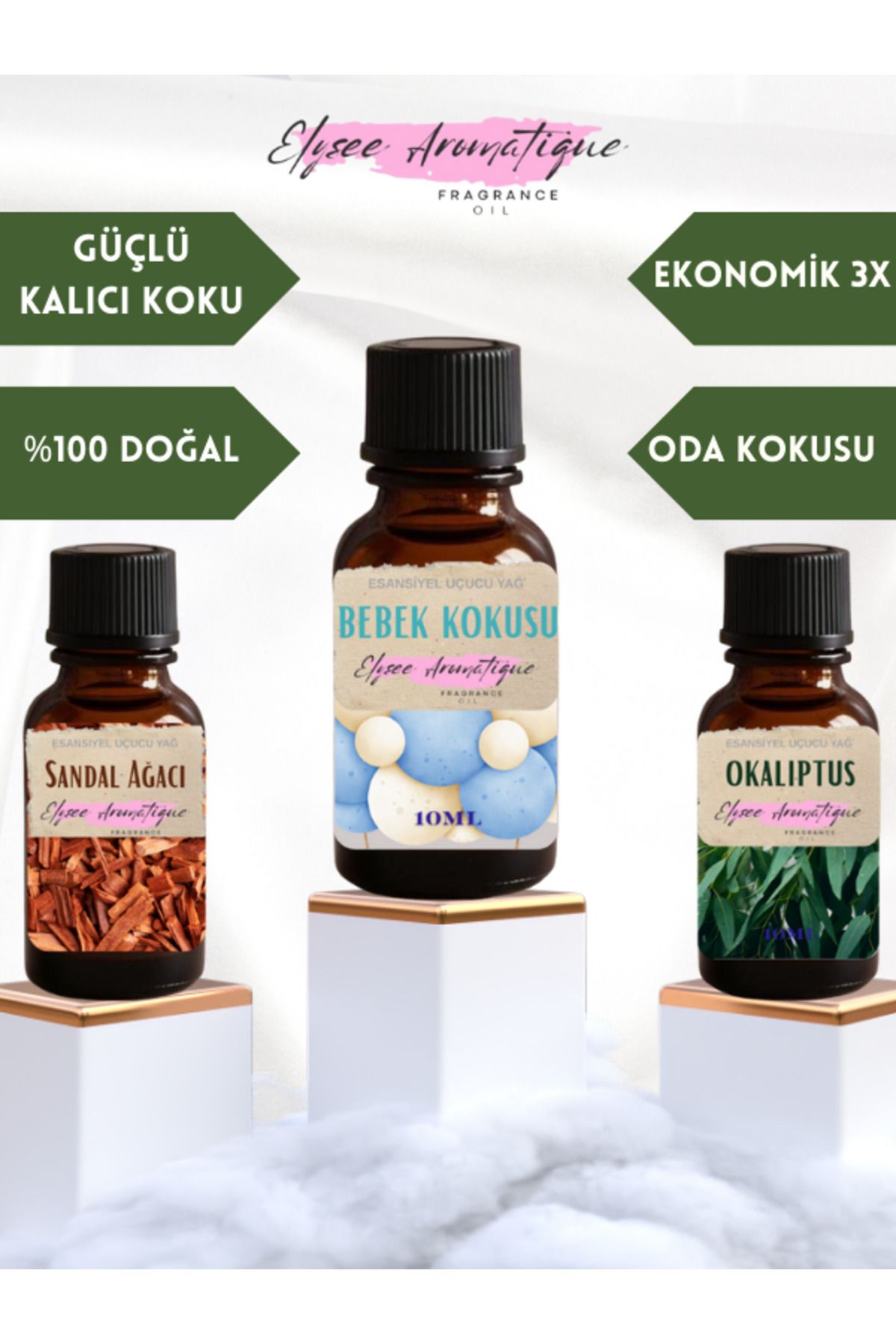 Elysee Aromatique 3'lü Set Esansiyel Uçucu Koku Yağı Difüzör Esansı Buhurdanlık Yağı Aromaterapi Yağı